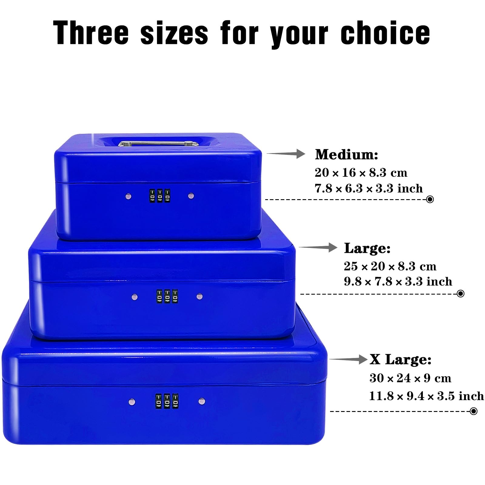 Heavy Duty Steel Cash Box with 4-Digit Combination Lock - Portable Metal Money Organizer with Removable Tray & Locking Cover - Secure Cash Storage Box for Home, Office, Retail (Blue, 7.9
