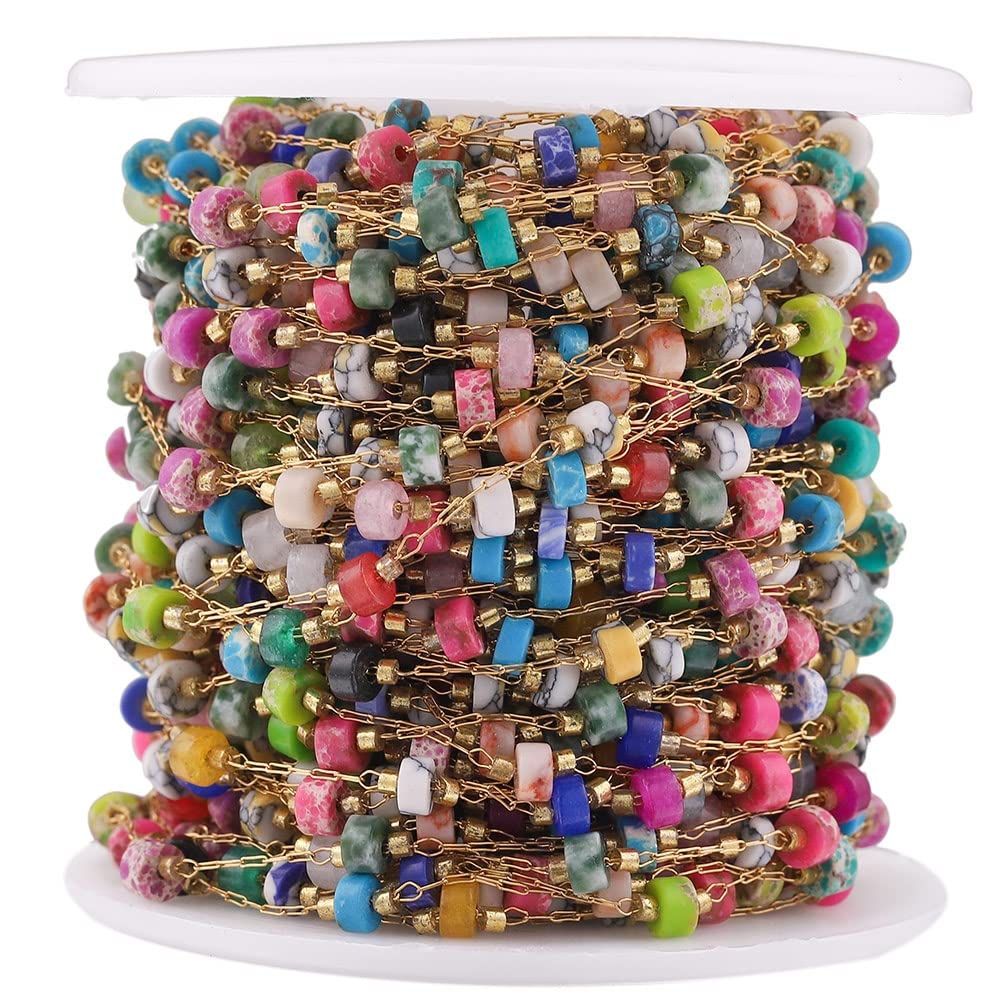 1M Stainless Steel Natural Stone Gold Bead Chain Roll - DIY Jewelry Making Supplies for Necklaces, Bracelets & Crafting (Color: B) - Perfect for Handmade Gifts & Boho Fashion Accessories