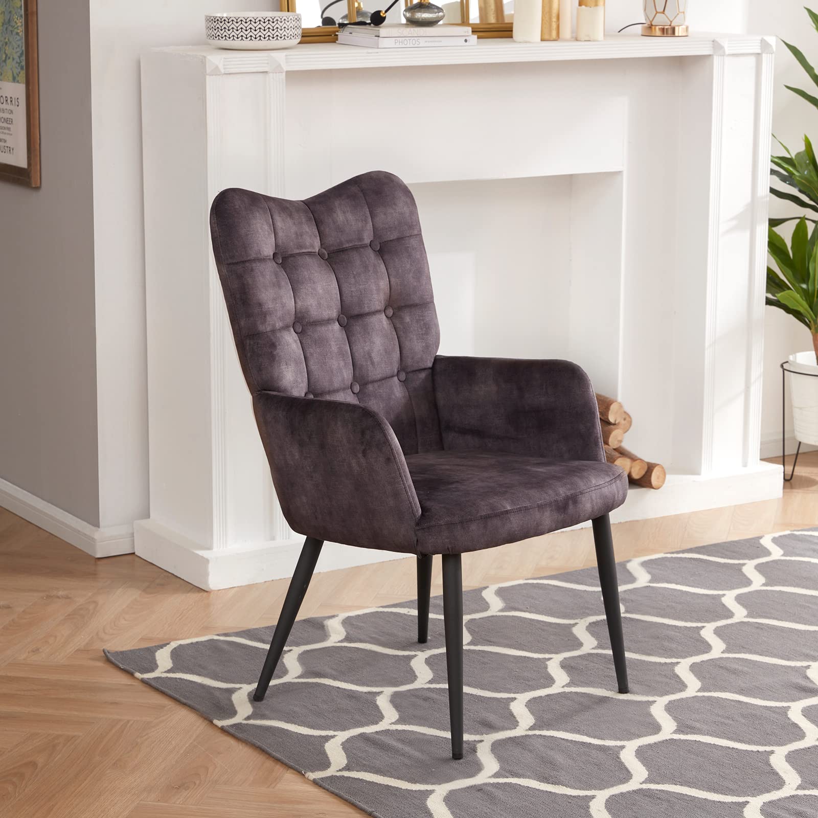 DUHOME Modern Velvet Accent Chair - Tufted Button Back Armchair with Upholstered Tall Back - Elegant Reception Side Chair for Living Room, Bedroom & Office - Soft Black Velvet Fabric - Perfect for Reading Nook, Lounge Area or Guest Seating