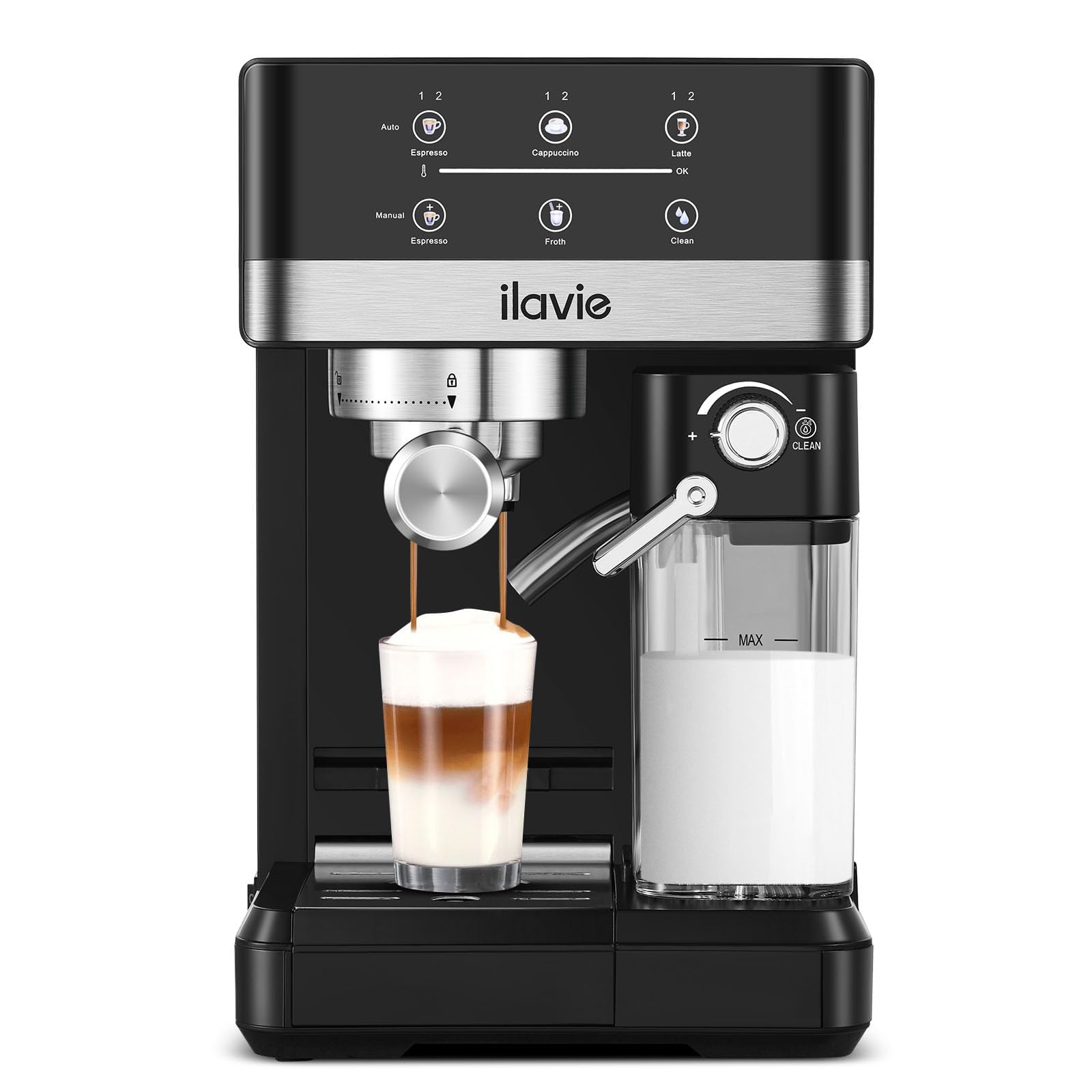 Premium Espresso Machine for Cappuccino & Latte - 20 Bar High Pressure Coffee Maker with Auto Milk Frother & Detachable Milk Reservoir - Perfect for Home Baristas & Coffee Lovers (Ideal for Breakfast, Office Use & Entertaining Guests)