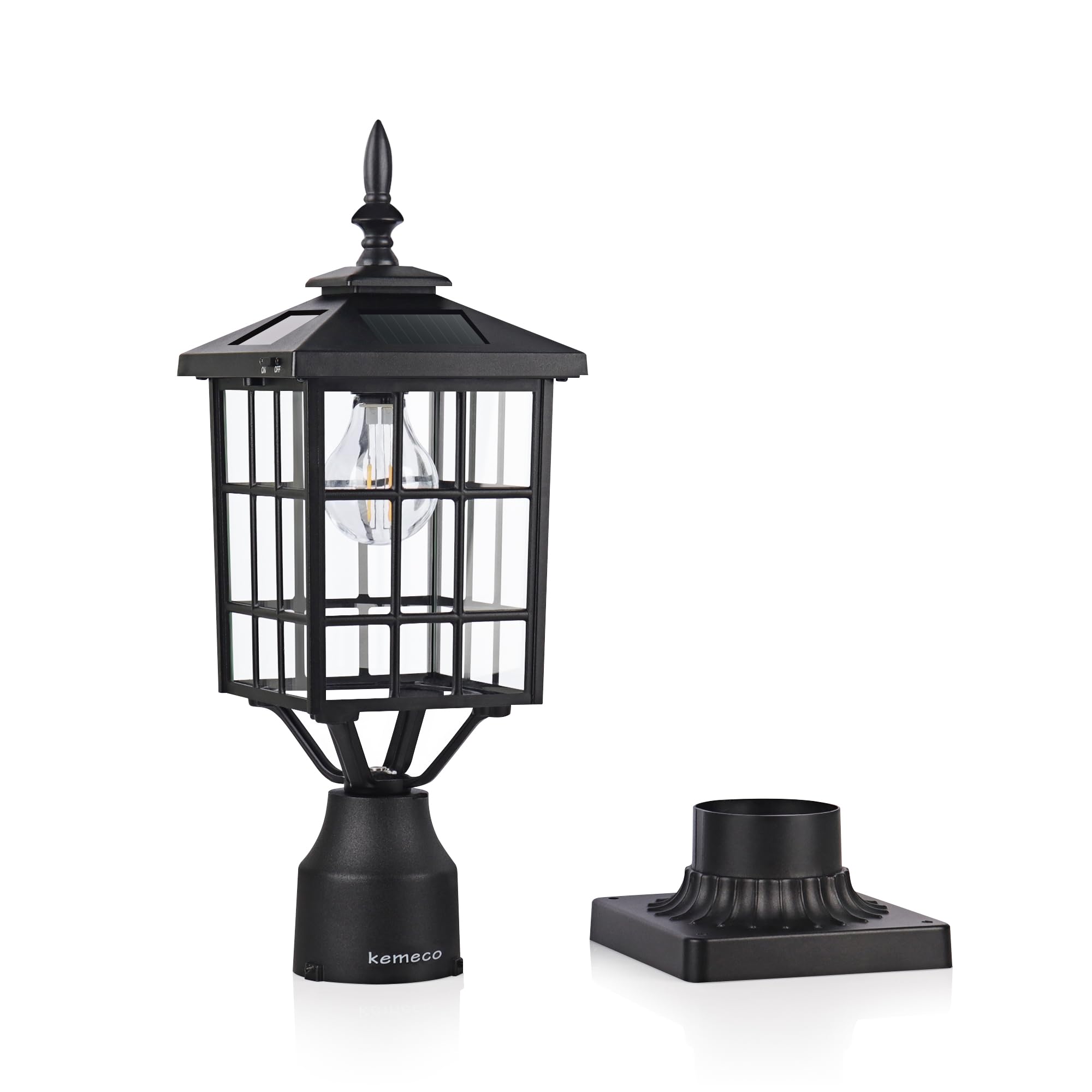 Kemeco 2 Pack Outdoor Solar Post Lights with Pier Mount Base - ST4224Q Black Cast Aluminum Waterproof LED Lamp for Yard, Garden, Pathway (Warm White) | Perfect for Lighting Driveways, Walkways, and Landscape Pillars