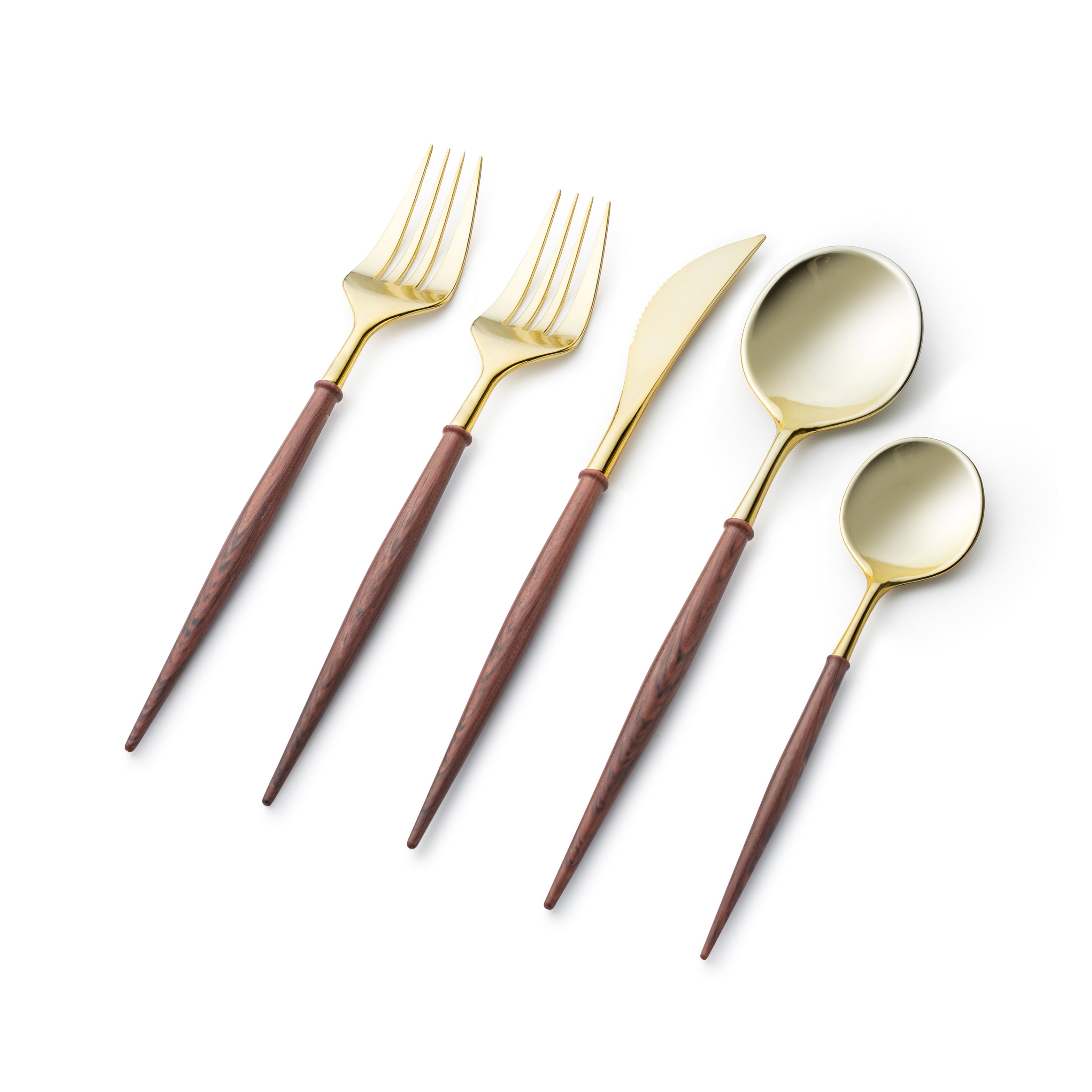 Premium 40-Piece Gold and Wood Flatware Set for 8 - Elegant Red Utensils for Fine Dining, Dinner Parties & Wedding Registry - Noble Collection