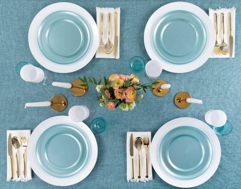 20-Pack Teal Pearl Round Plastic Dinnerware Set for 10 Guests - Elegant Disposable Plates, Bowls, Cups & Utensils - Perfect for Weddings, Parties, Picnics & Outdoor Events
