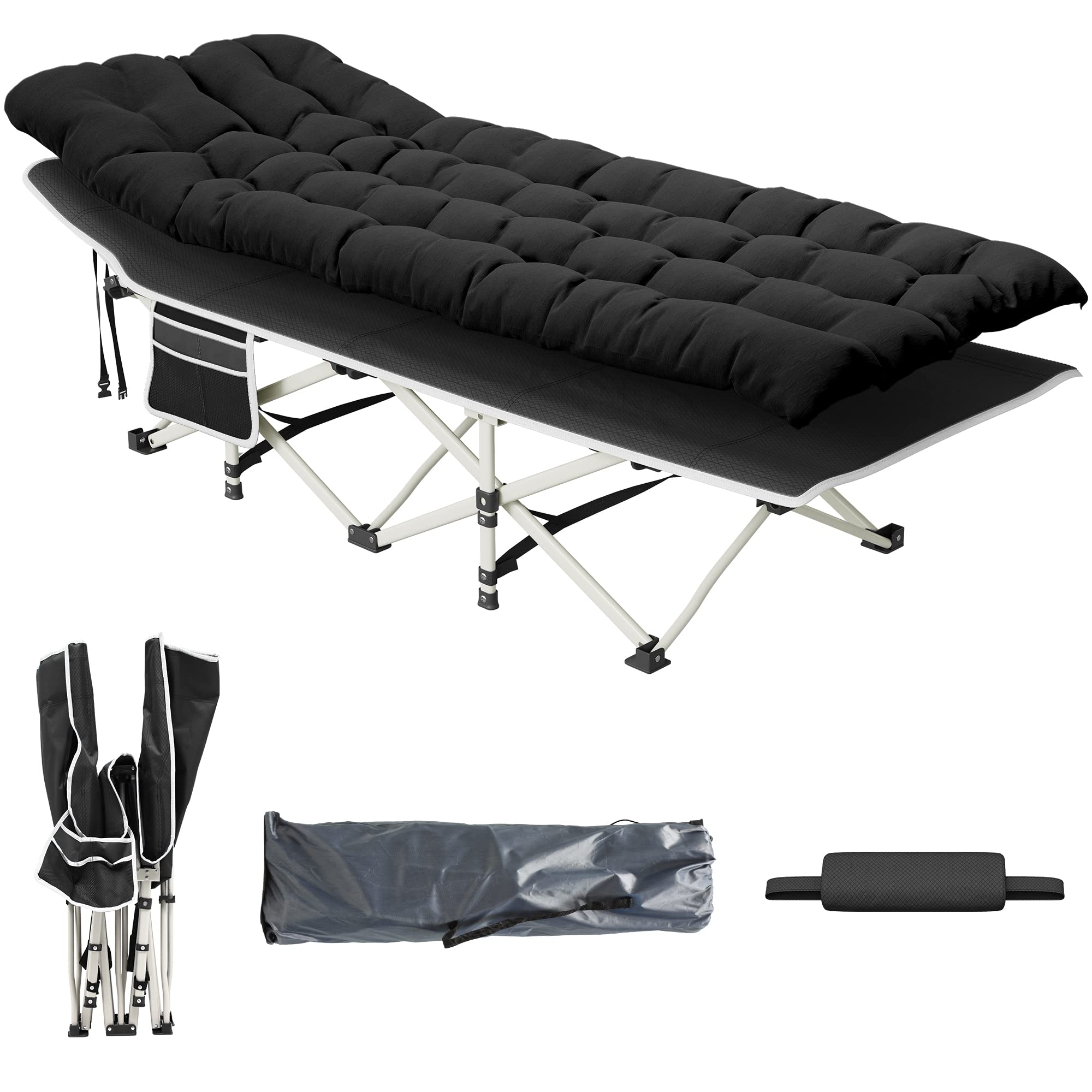 YITAHOME Foldable Camping Cot for Adults - Heavy Duty Portable Bed with Extra Thick Mattress, Sturdy Thick Tubes - Perfect for Outdoor Travel, Office Nap & Guest Bed - Black