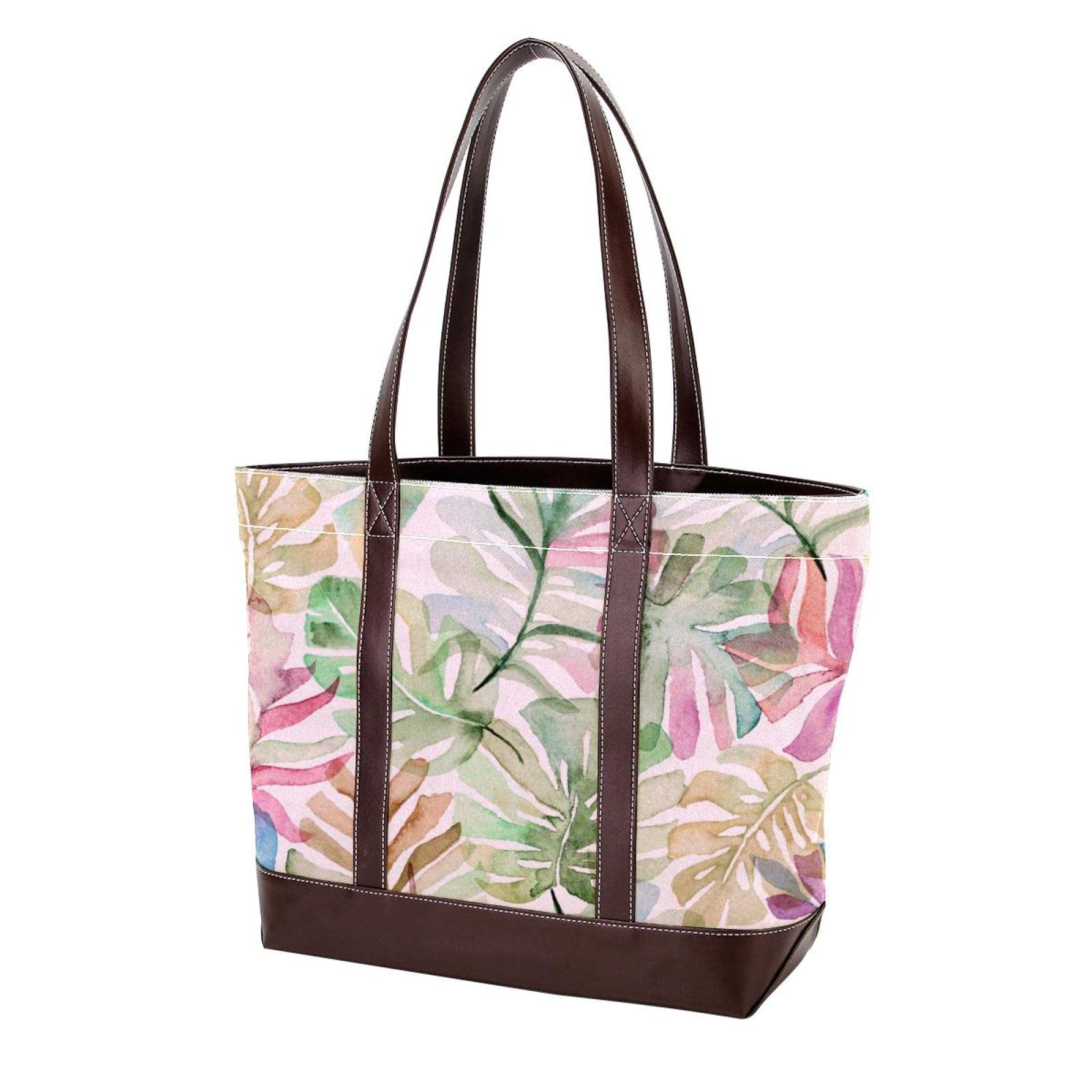 Stylish Peacock Totem Tote Bag - Large Leather & Canvas Women's Handbag with Top Handle & Shoulder Strap - Perfect for Work, Travel & Shopping