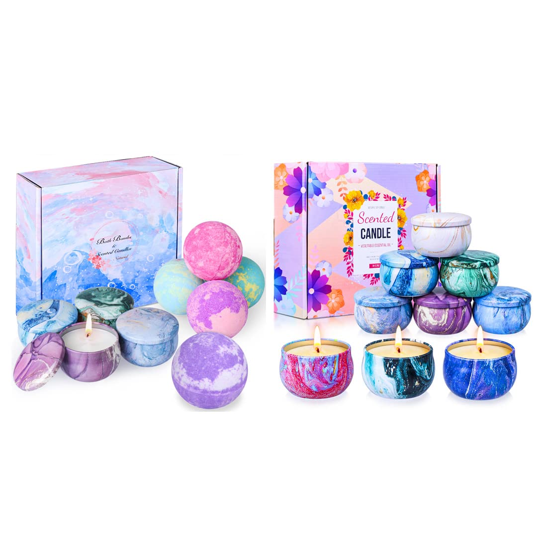 Luxury Bath Bomb & 9 Scented Candle Gift Set - Relaxing Spa Kit for Home, Bathroom, Self Care & Romantic Gifts
