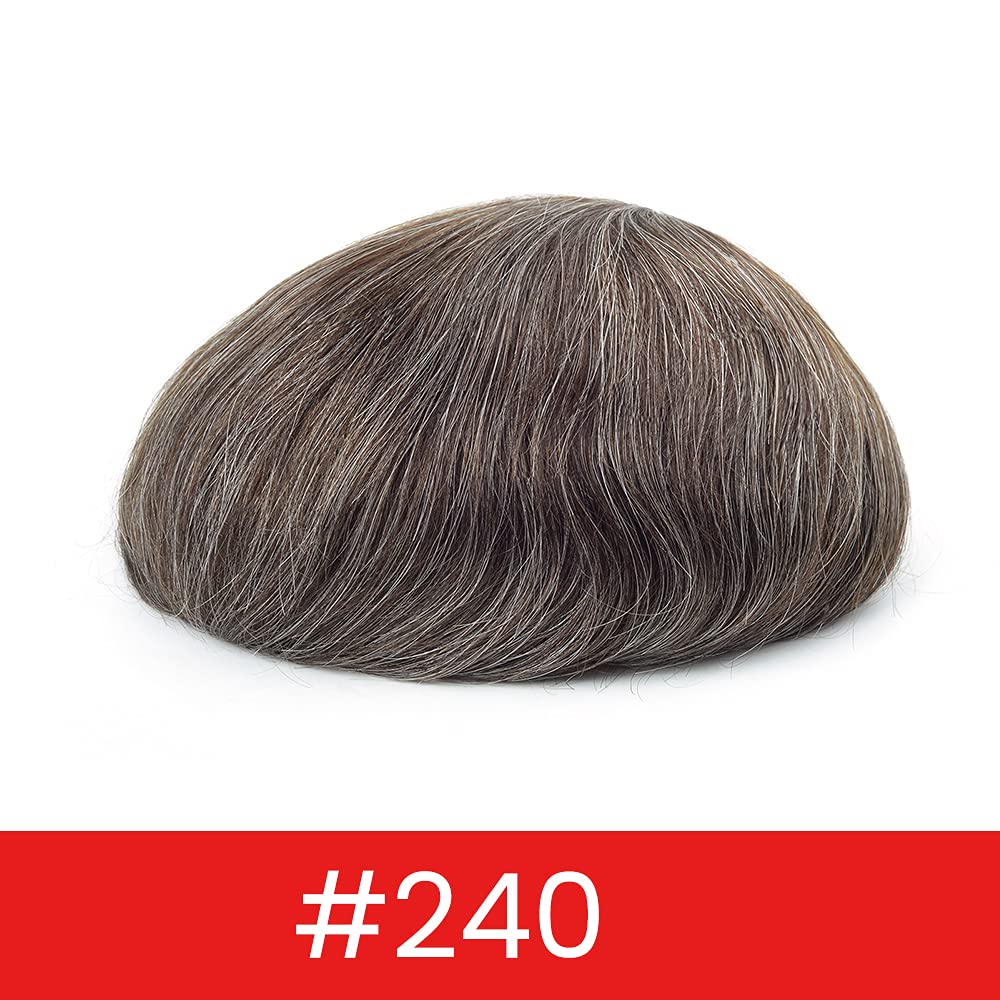Premium Men's Hair System with 100% Human Hair - 0.08mm Natural Skin Base, 8x10 Inch Toupee for Thinning Hair (Dark Brown with 40% Gray Mix) - Perfect for Daily Wear, Special Occasions & Confidence Boosting