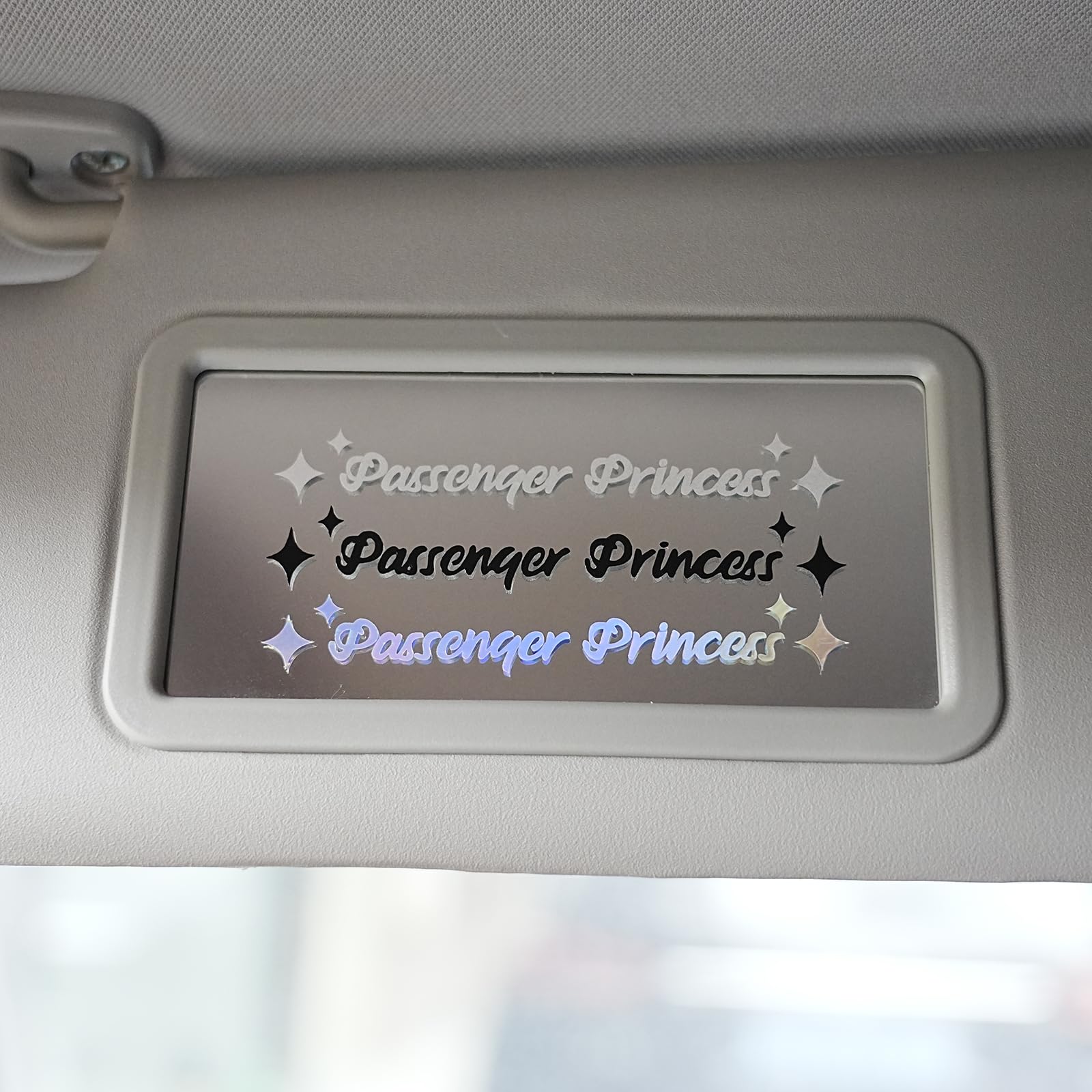 5 Pack Funny Passenger Princess Car Decals - Holographic Window Stickers for Women - Rearview Mirror & Car Accessories - Perfect for Gifts, Road Trips & Car Decor