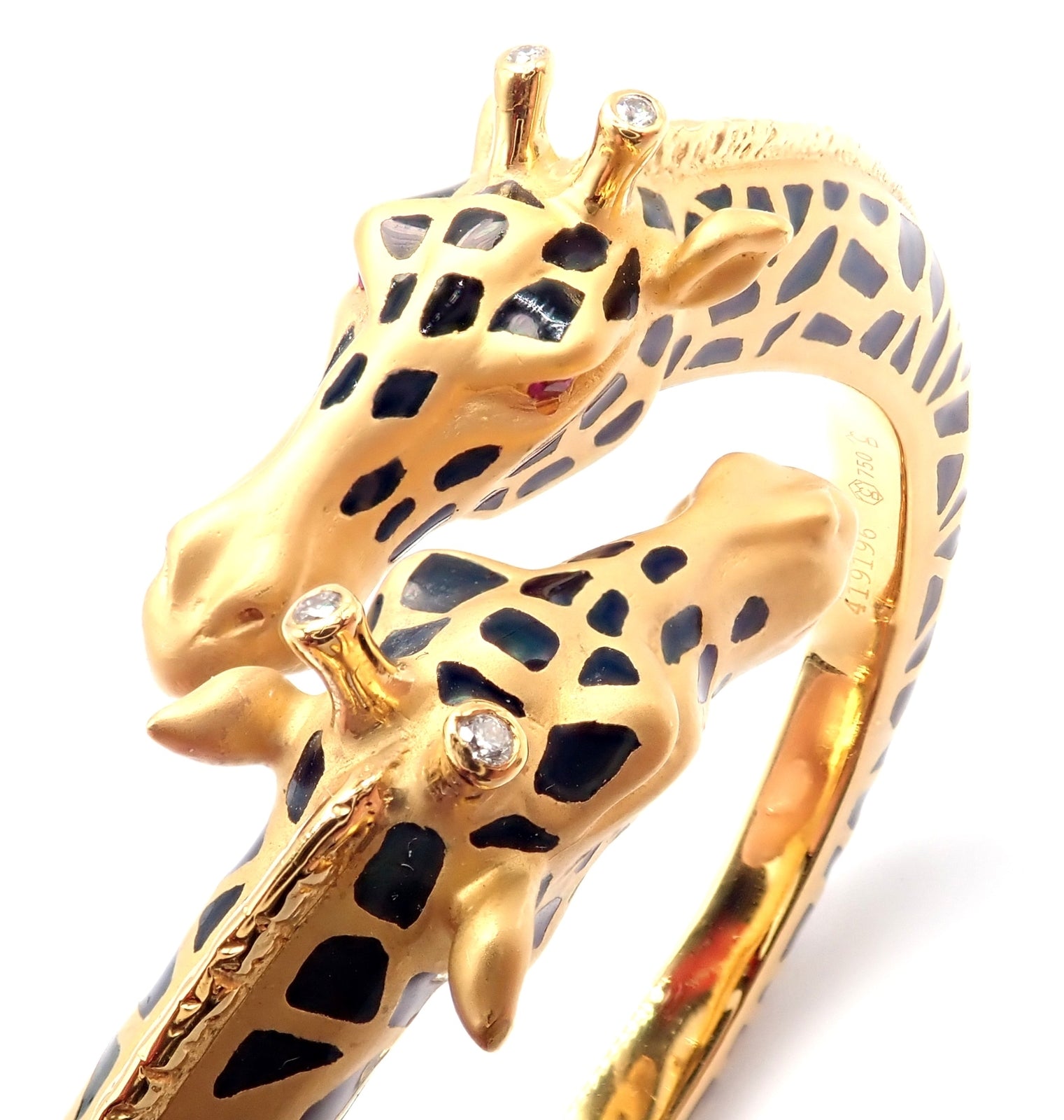 18k Yellow Gold Diamond Enamel Giraffe Bangle Bracelet by Carrera Y Carrera - Elegant Animal Jewelry for Women, Perfect Gift for Birthday, Anniversary & Special Occasions