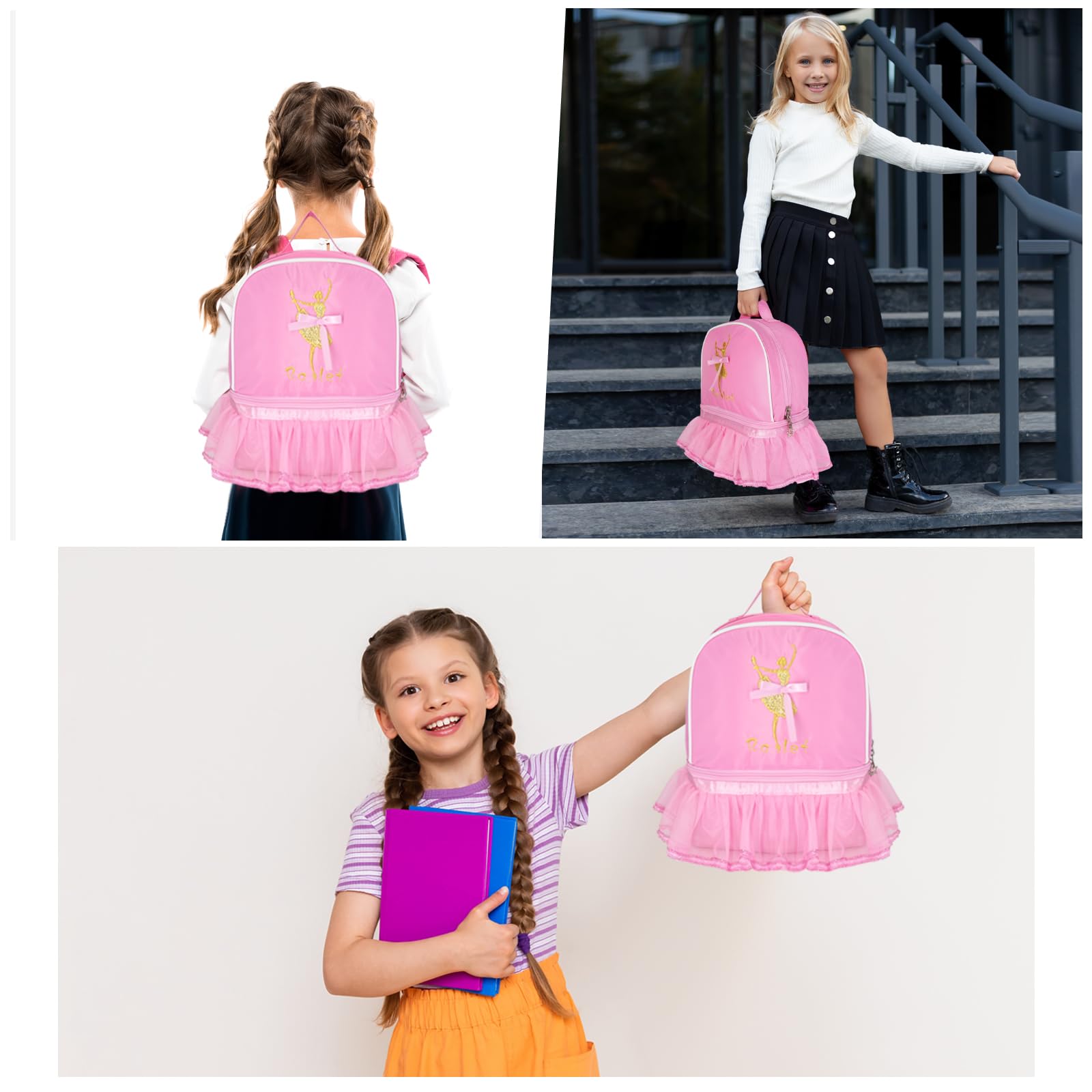 **KingBig Cute Dance Backpack Ballet Bag Kit for Girls - Personalized Waterproof Dance Bag with Key Chain & Plush Hanging Pink Ball - Perfect for Ballet Class, Dance Practice & School**