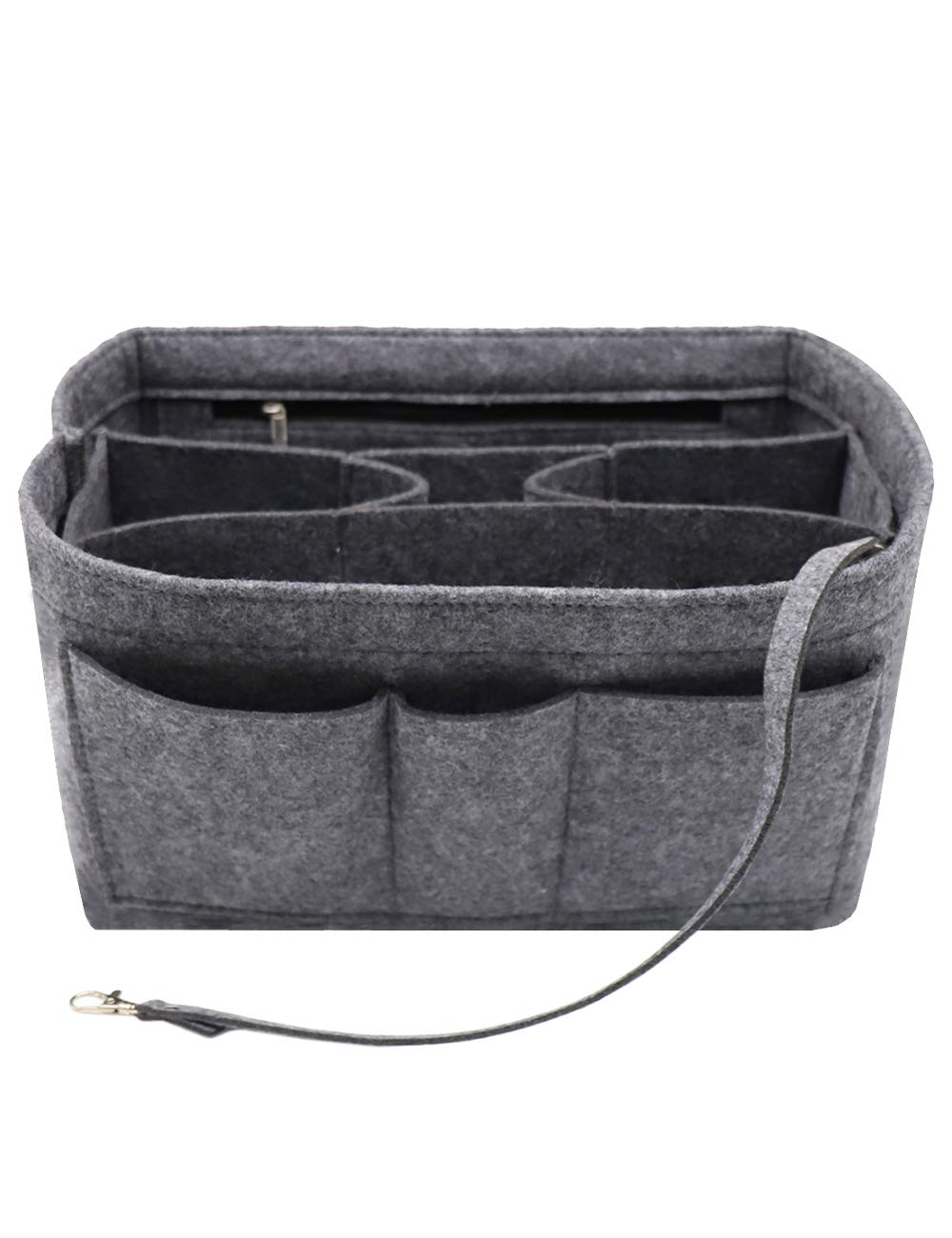 Premium Felt Fabric Tote Bag Organizer Insert with Zipper Pockets - Perfect for Neverfull & Speedy Handbags - Diaper Bag, Travel Essentials & Daily Use Organizer