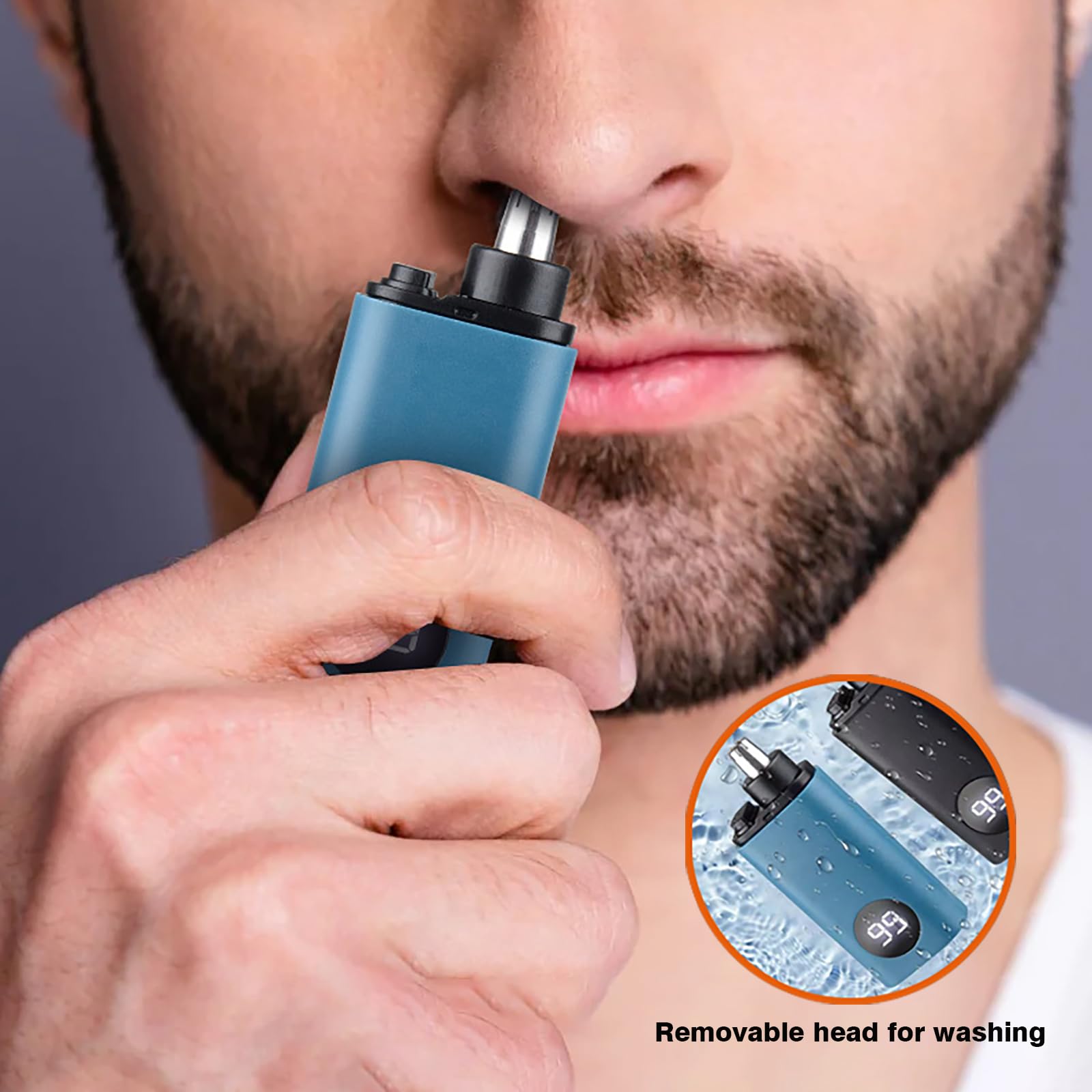 Portable USB-C Rechargeable Nose Hair Trimmer for Men & Women - Waterproof Electric Nose & Ear Trimmer with LCD Display & Dust Cover - Personal Grooming Kit for Travel, Home & Office Use (Blue)
