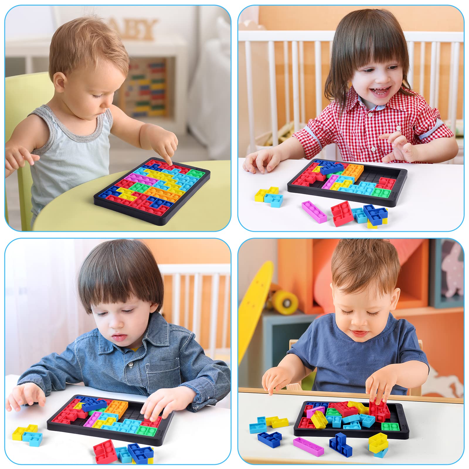 Pop Puzzle Popper Fidget Game - Push Pop Brain Teasers Toy for Adults & Kids, Silicone Jigsaw Building Blocks Stress Relief Game Board - Educational Learning Puzzle Toys for Anxiety Relief, ADHD, Autism & Focus - Perfect for Office, School, Travel & Home Use