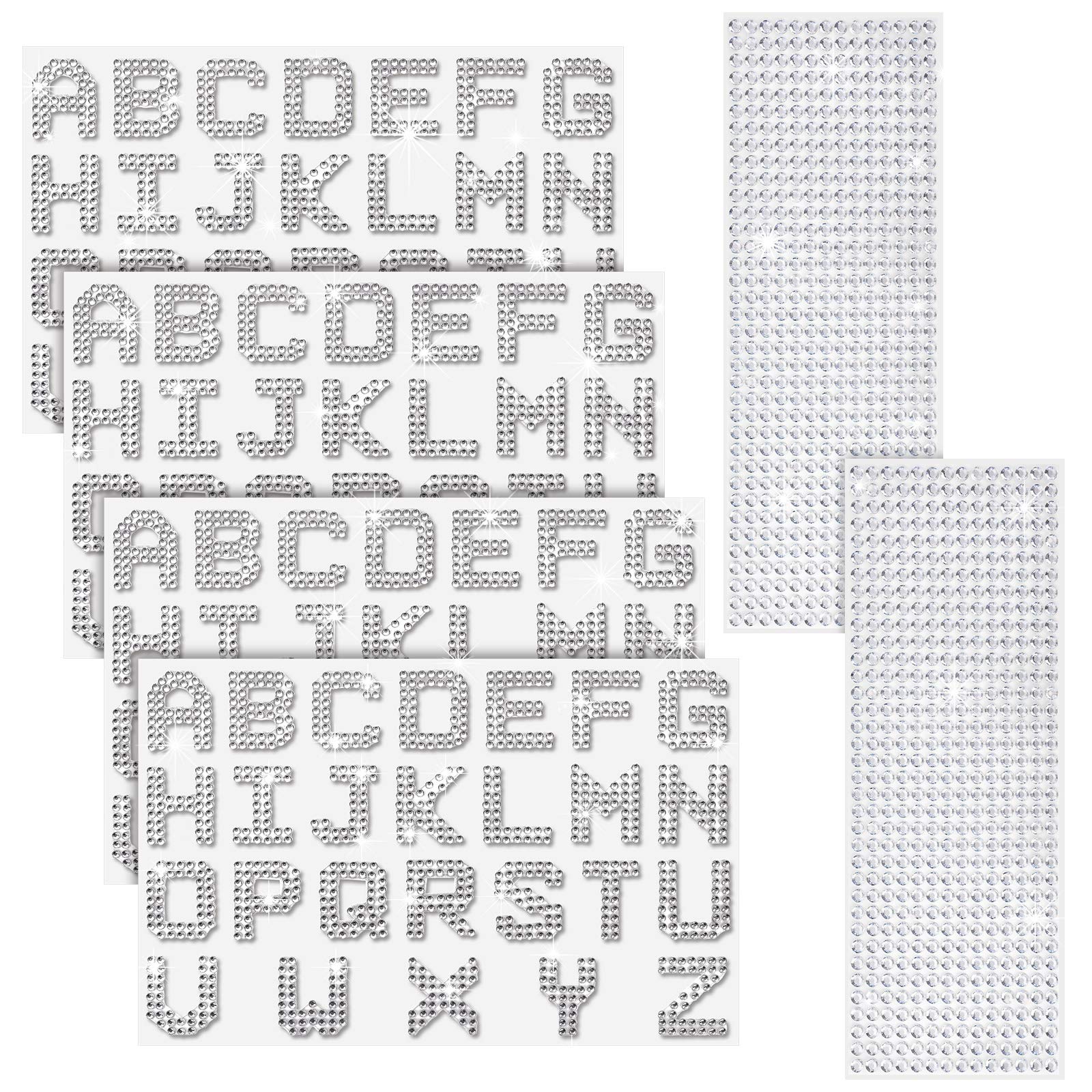 Zonon 6 Sheets Silver Glitter Letter Stickers - Self Adhesive Rhinestone Alphabet Stickers for DIY Scrapbooking, Card Making, Home Decor & Craft Projects (26 Letters)
