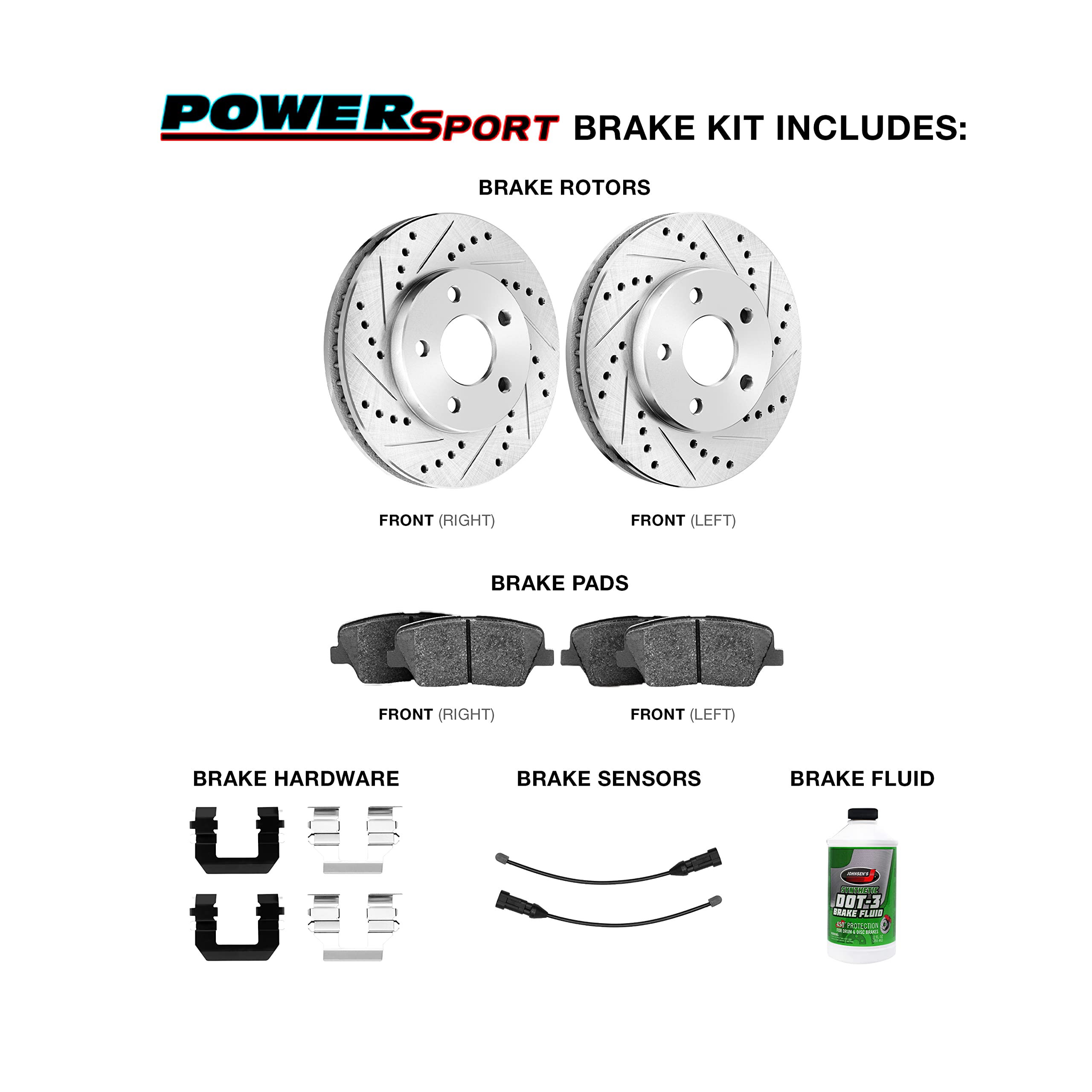 High-Performance Power Sport Front Brake Pads & Rotors Kit - Semi-Metallic Brake Pads, Rotors & Hardware Kit with Sensor Wire BLC1.34167.53 | Perfect for ATV, UTV, Dirt Bike & Off-Road Vehicle Maintenance
