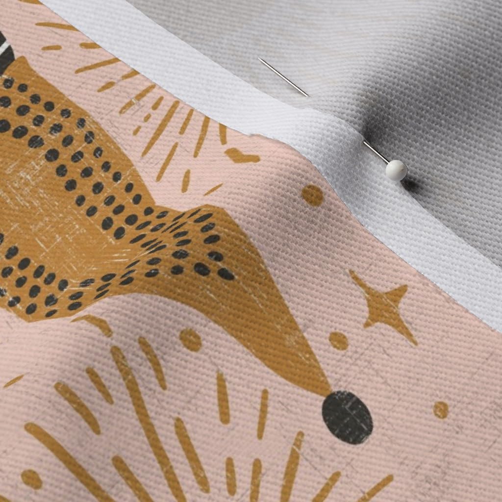 Boho Gnomes Pink White Star Kitsch Sun Printed Denim Fabric by The Yard - Spoonflower Cotton Fabric for Apparel, Home Decor & Upholstery - Perfect for DIY Crafts, Quilting, and Bohemian Style Clothing