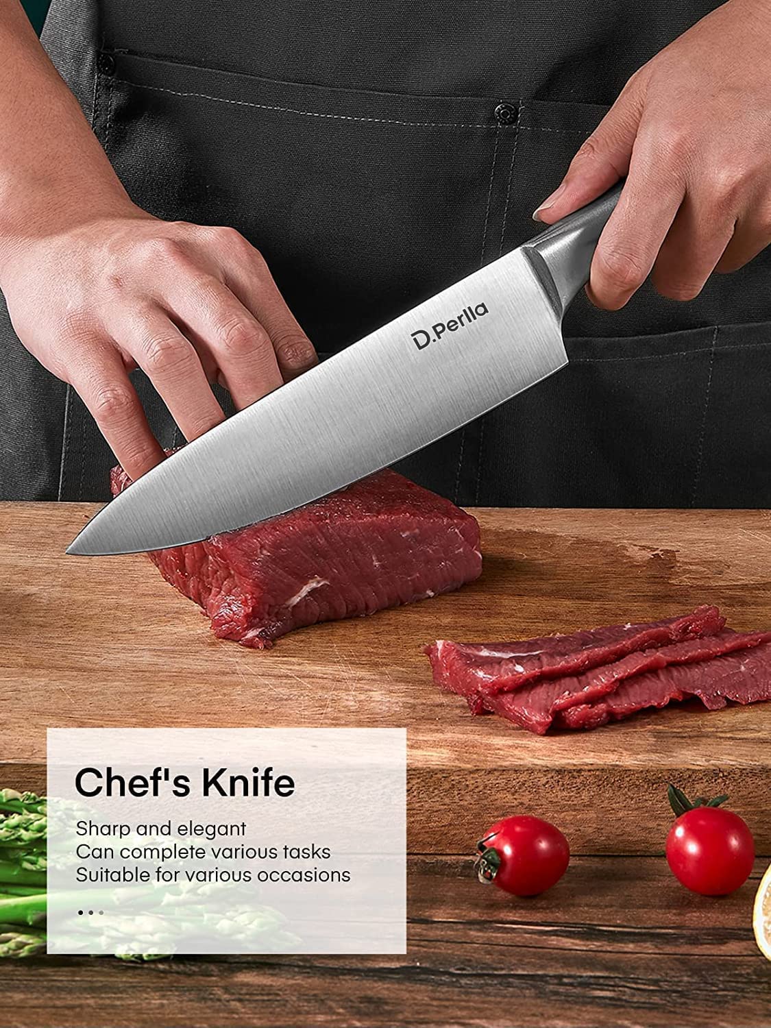 Premium 16-Piece Stainless Steel Kitchen Knife Set with Wooden Block - Razor Sharp Chef Knives, Steak Knives, Shears & Sharpener - Durable Rust-Free Cutlery for Professional Cooking & Home Kitchen Use