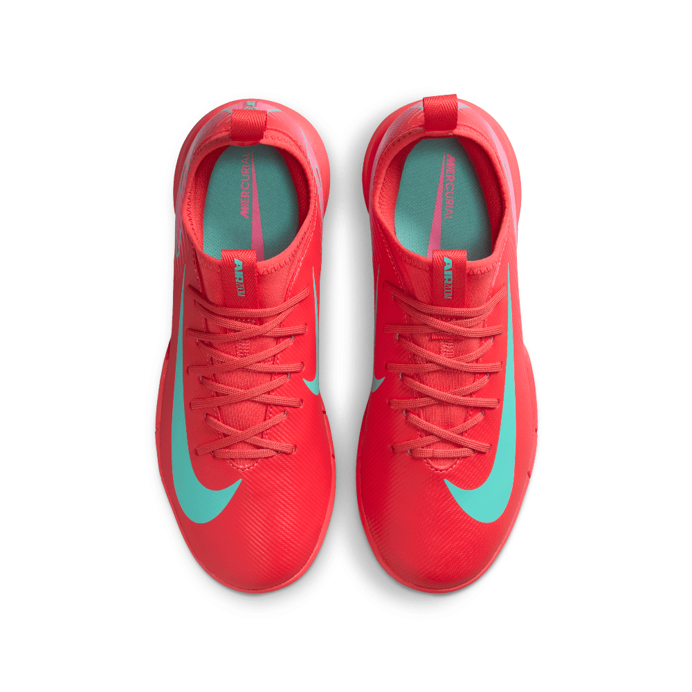 Nike Jr. Mercurial Vapor 16 Academy IC Indoor Soccer Shoes for Kids - Ember Glow/Aurora Green - Lightweight Football Cleats for Youth Indoor Training & Games