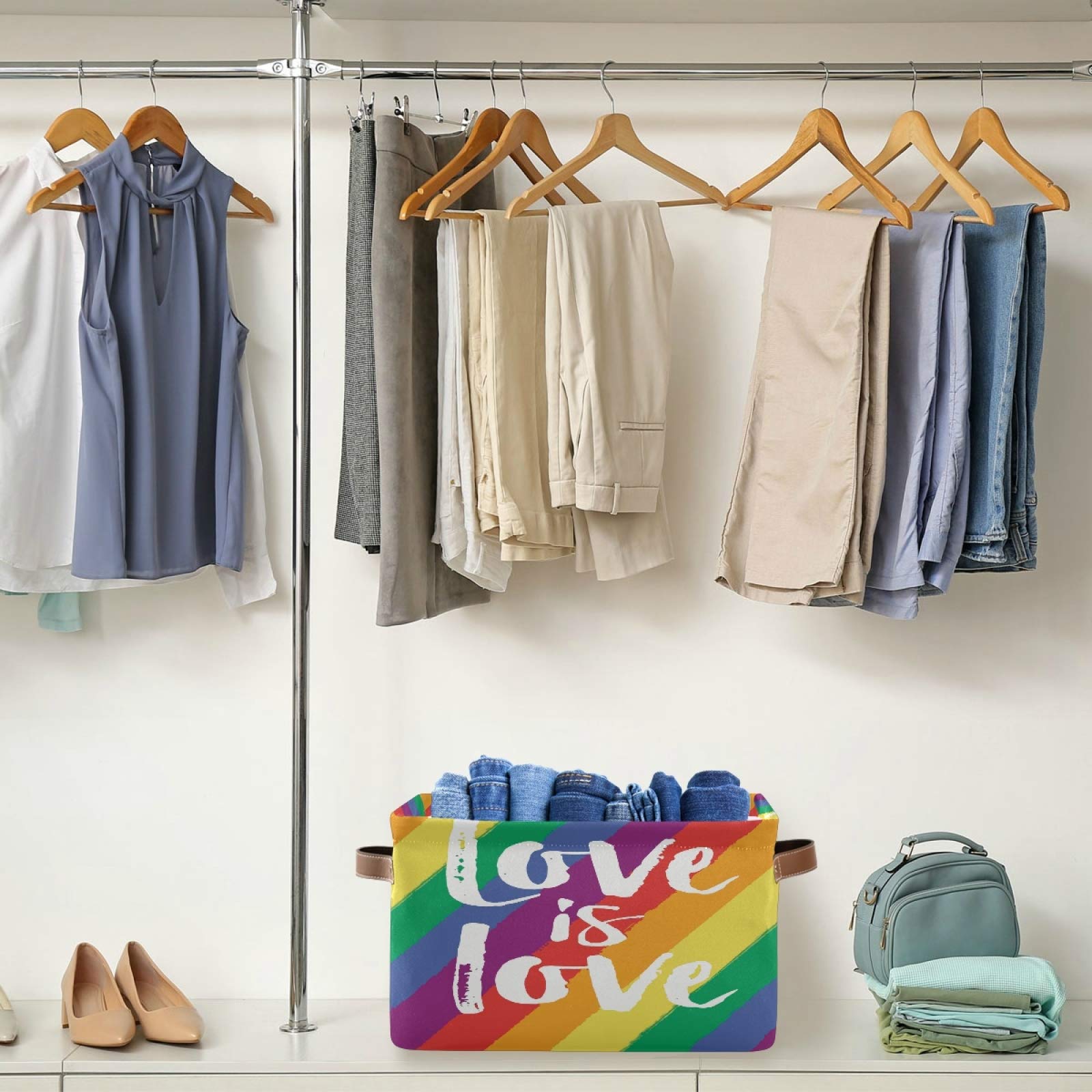 AUUXVA LGBT Pride Storage Basket - Durable Canvas Collapsible Organizer Bin with Handles for Toys, Clothes & Home Organization | Perfect for Bedroom, Closet, Office & Shelf Storage