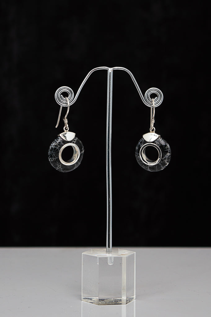 Black Coral Circle Earrings for Women - Handmade Boho Dangle Earrings - Perfect for Beach Vacation, Wedding & Party Jewelry Gift