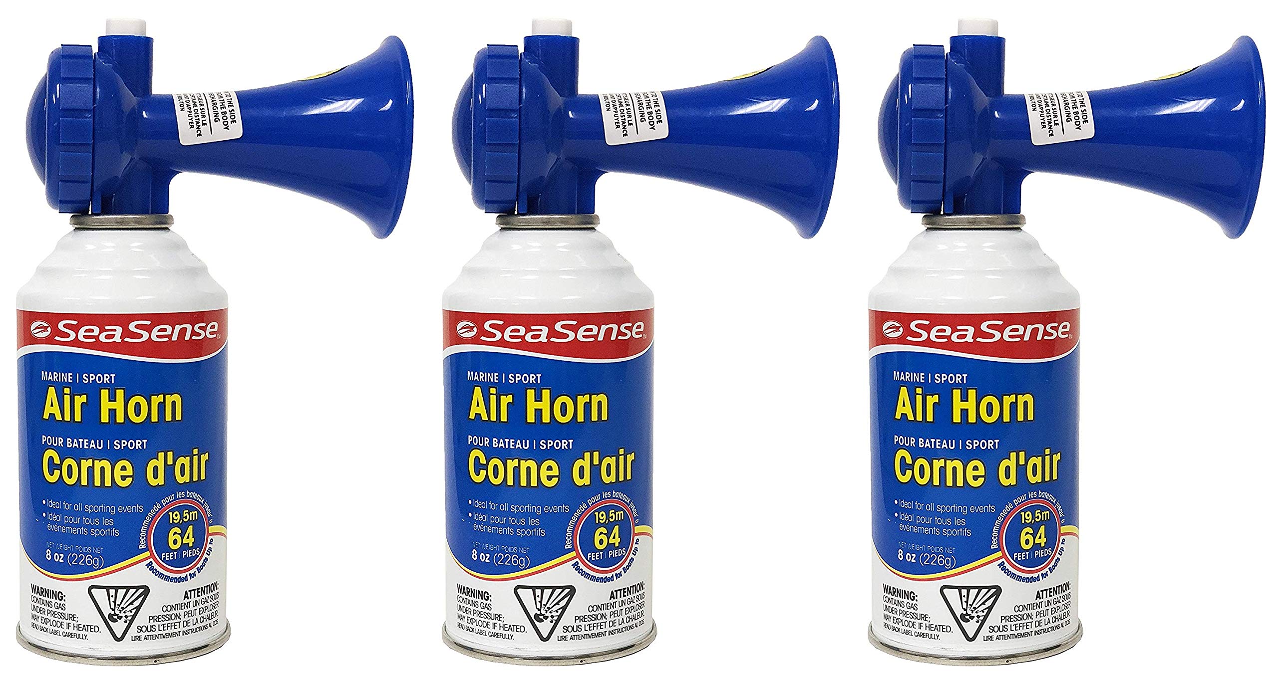 SeaSense 50074080 AIR Horn Large (Three Pack) - Loud Marine Safety Air Horn for Boats, Emergency Signaling, Storm Warning & Outdoor Sports Events