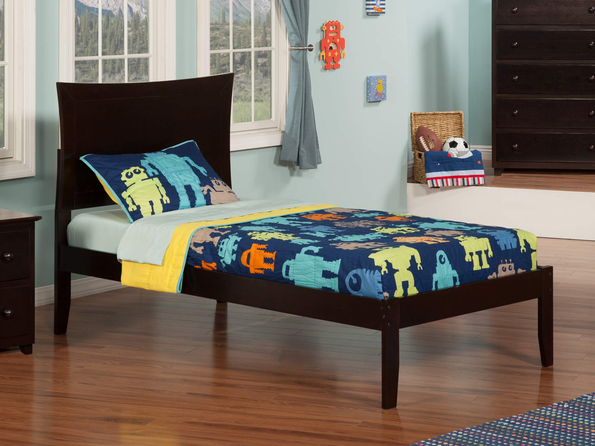 AFI Metro Twin Size Platform Bed with USB Charging Station - Espresso Finish, Modern Wooden Bed Frame for Small Spaces, Kids & Teens Bedroom, Dorm Room Furniture