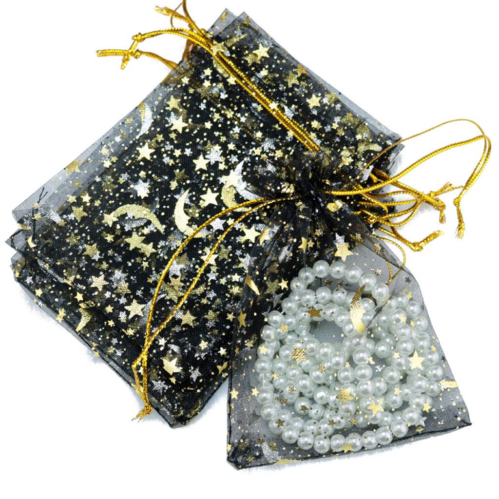 100Pcs Moon Star Organza Bags for Jewelry Gifts & Wedding Favors | Space-Saving Party Accessories
