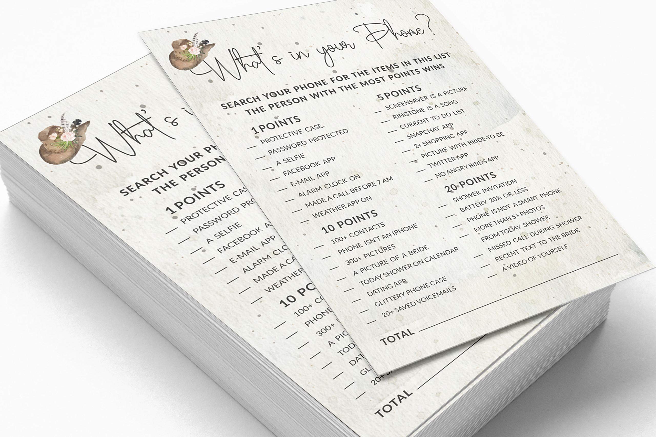 50-Pack Cowgirl What's on Your Phone Game Cards - Fun Bridal Shower, Wedding Shower & Bachelorette Party Activity - Perfect for Western Theme Celebrations