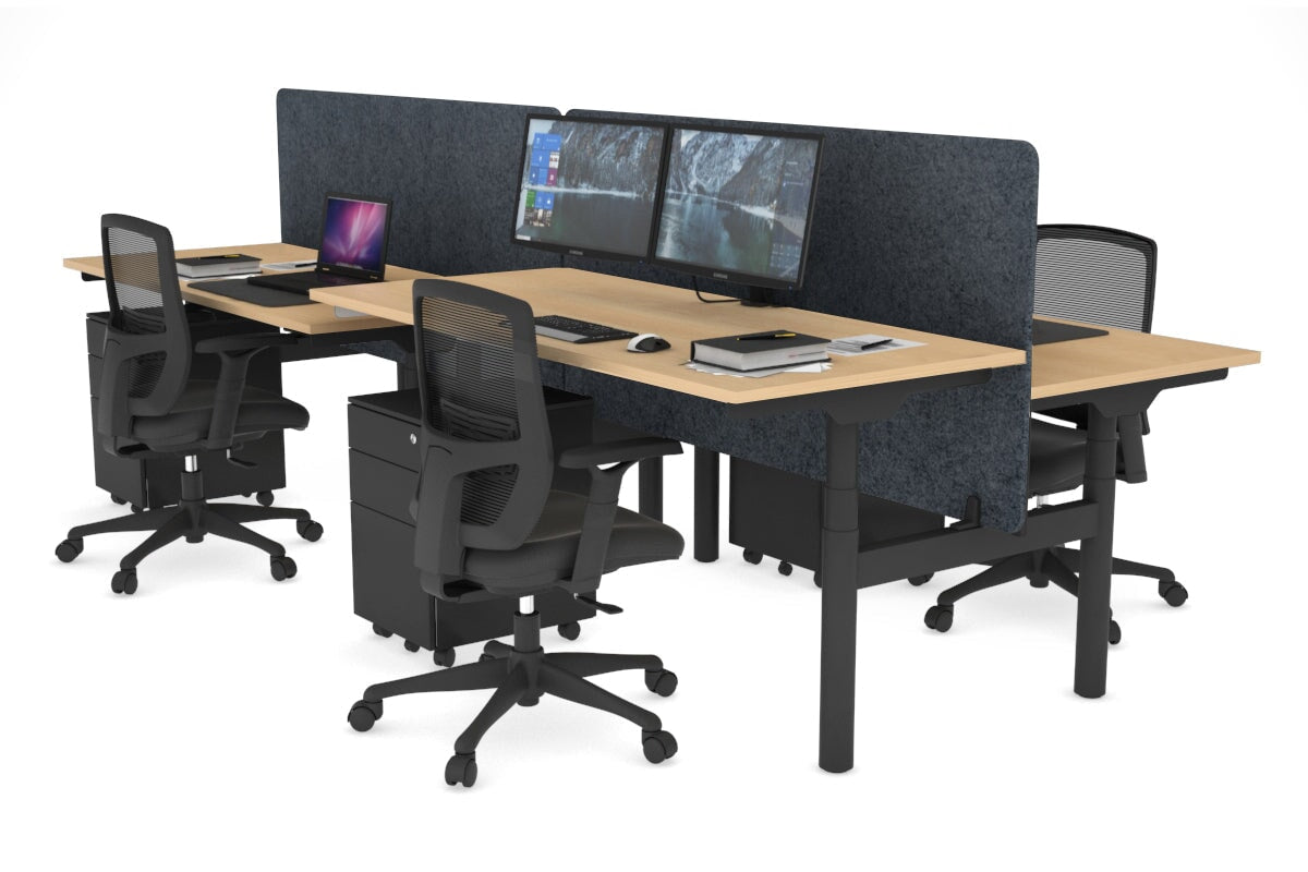 Flexi Premium Height Adjustable 4-Person H Bench Workstation - Black Frame [1200L x 700W] - Ideal for Office, Coworking Space & Home Office Setup