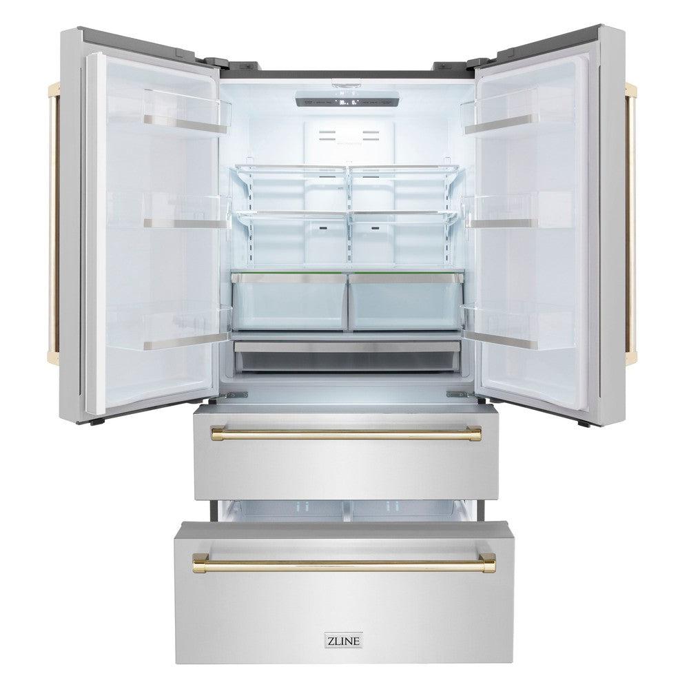 ZLINE Autograph Edition 48-inch Stainless Steel Kitchen Package - Dual Fuel Range, Range Hood, Dishwasher & Refrigerator with Polished Gold Accents (4KAPR RARHDWM48 G) | Luxury Kitchen Appliances for Modern Homes & Professional Chefs