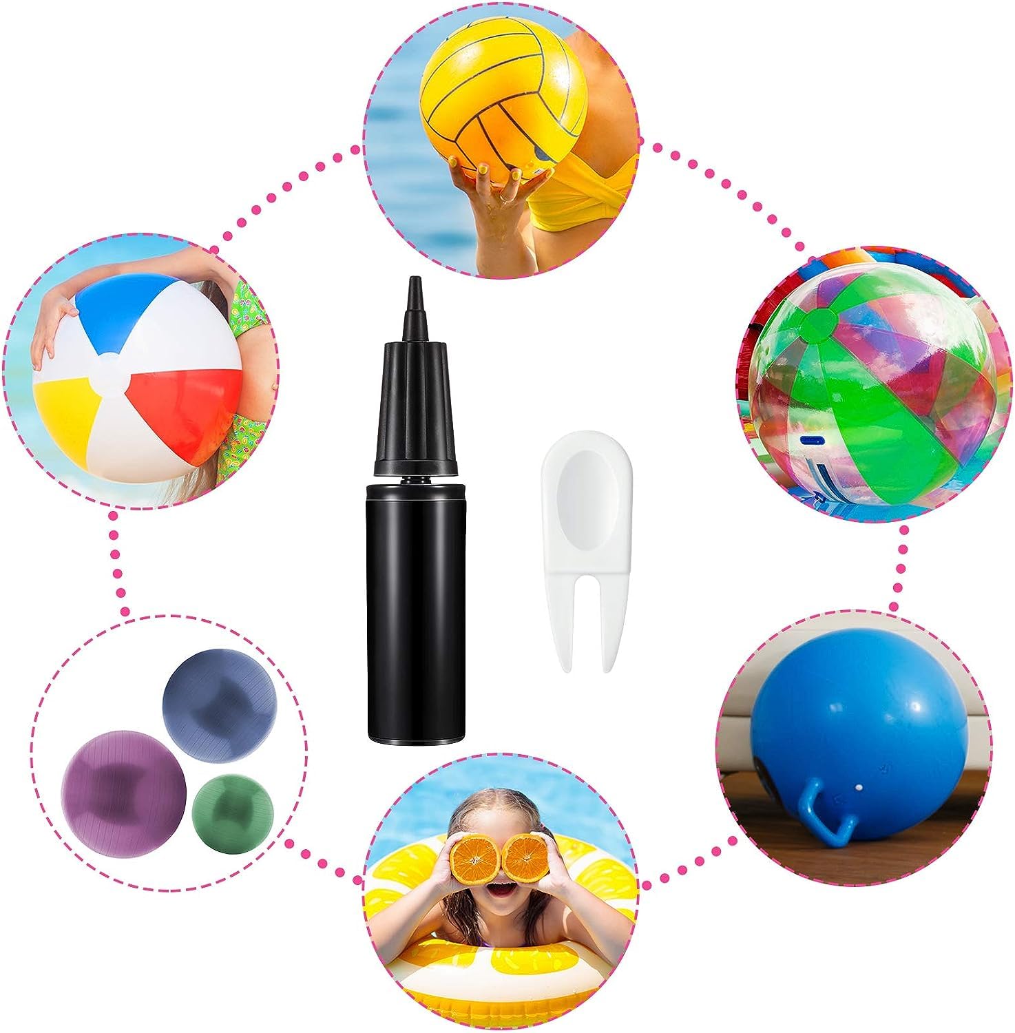 Exercise Ball Pump Kit - Yoga Ball Hand Pump with Inflator Needle & Replacement Plugs for Fitness, Yoga, Pilates & Stability Ball - Perfect for Home Gym, Workouts & Physical Therapy