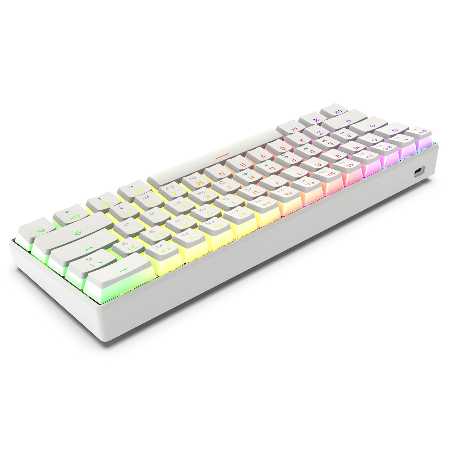 GK GAMAKAY MK61 RGB 61-Key Gaming Keyboard with Gateron Optical Switches & PBT Pudding Keycaps - Compact Wired for PC/Mac Gamers (Brown, White) - Perfect for FPS & Typing