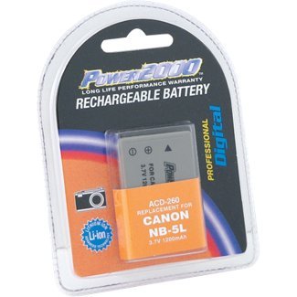 Power2000 ACD 260 Rechargeable Battery for Canon NB-5L - Compatible with Canon Cameras - Long Lasting Lithium-ion Battery - Perfect for Travel & Photography