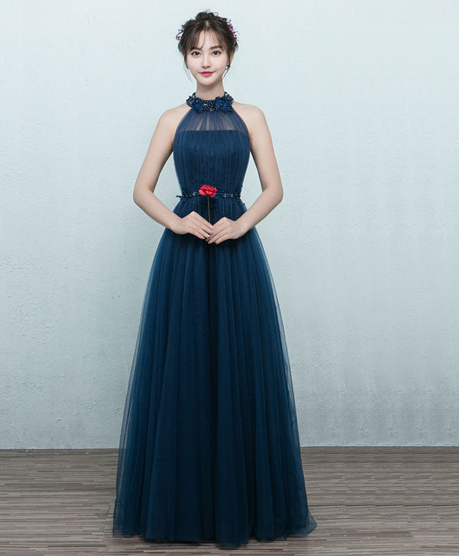 Elegant Blue Tulle Long Prom Dress & Bridesmaid Gown - Perfect for Formal Dances, Weddings, and Special Occasions