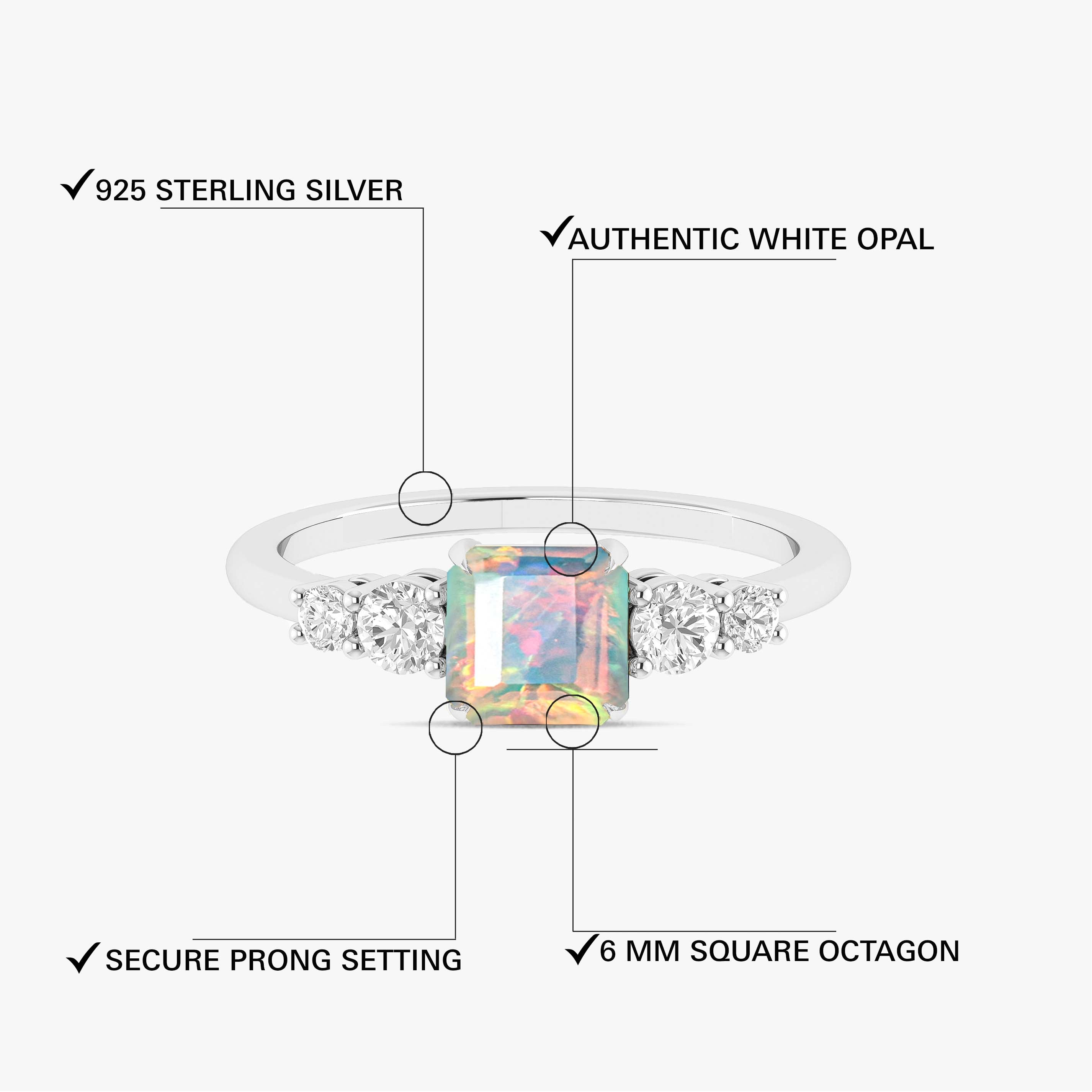 Natural White Fire Faceted Octagon Opal Ring for Women - Elegant Handmade Jewelry for Engagement, Wedding & Special Occasions