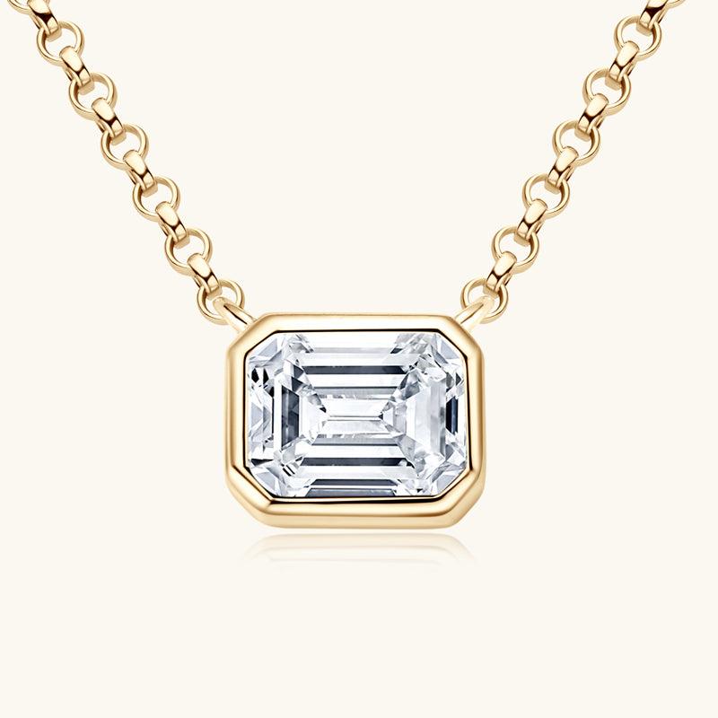Timeless Emerald Cut Moissanite Bezel Pendant Necklace - 14K Gold Plated Dainty Jewelry for Women, Elegant Gift for Anniversary & Valentine's Day