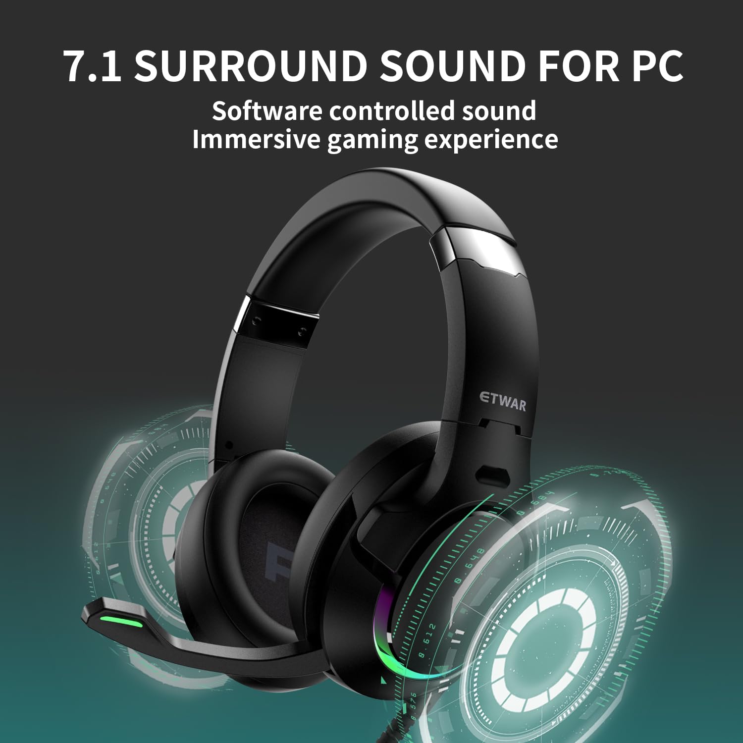 EG80 USB Gaming Headset with Noise Cancelling Mic - 7.1 Surround Sound, Memory Foam Ear Cushions & RGB Lighting - Wired Headphones for PS4, PS5, PC, Laptop - Perfect for Gaming, Streaming & Call Center Work