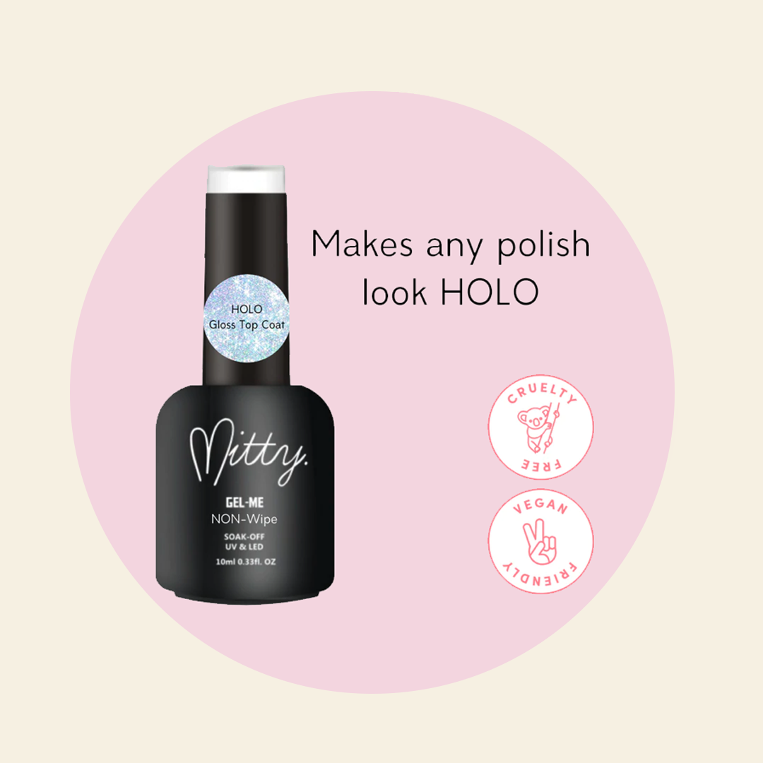 Mitty Non-Wipe Holographic Gloss Top Coat 10ml - Long-Lasting Shine for Nails - Perfect for Salons, Home Manicures & Special Occasions