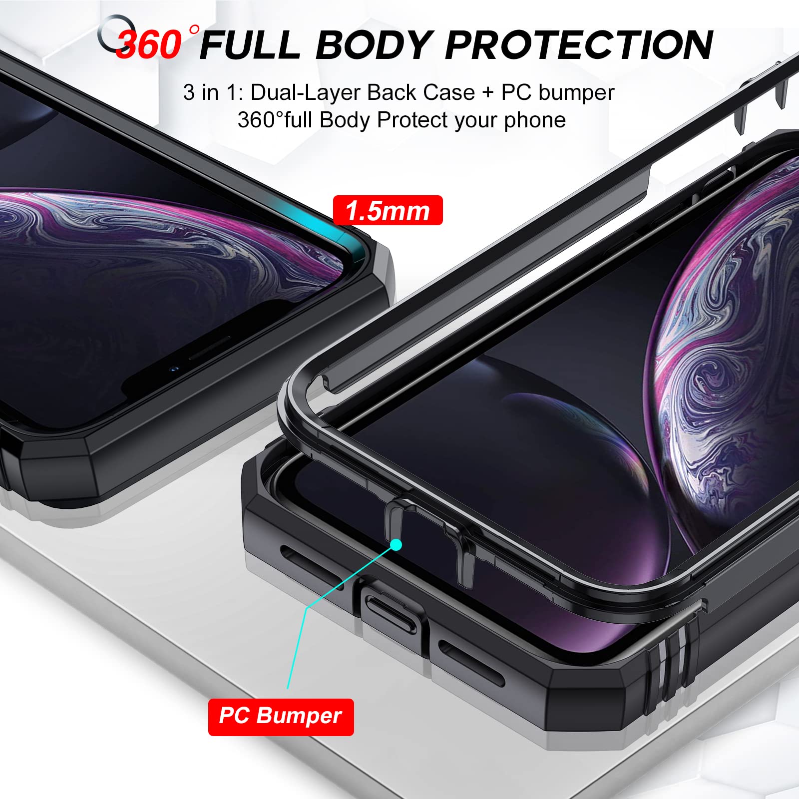 LeYi iPhone XR Case with Slide Camera Cover - Military Grade Full Body Protection + 2 Pack Tempered Glass Screen Protector & Ring Holder - Black | Perfect for Outdoor Activities, Travel and Daily Use