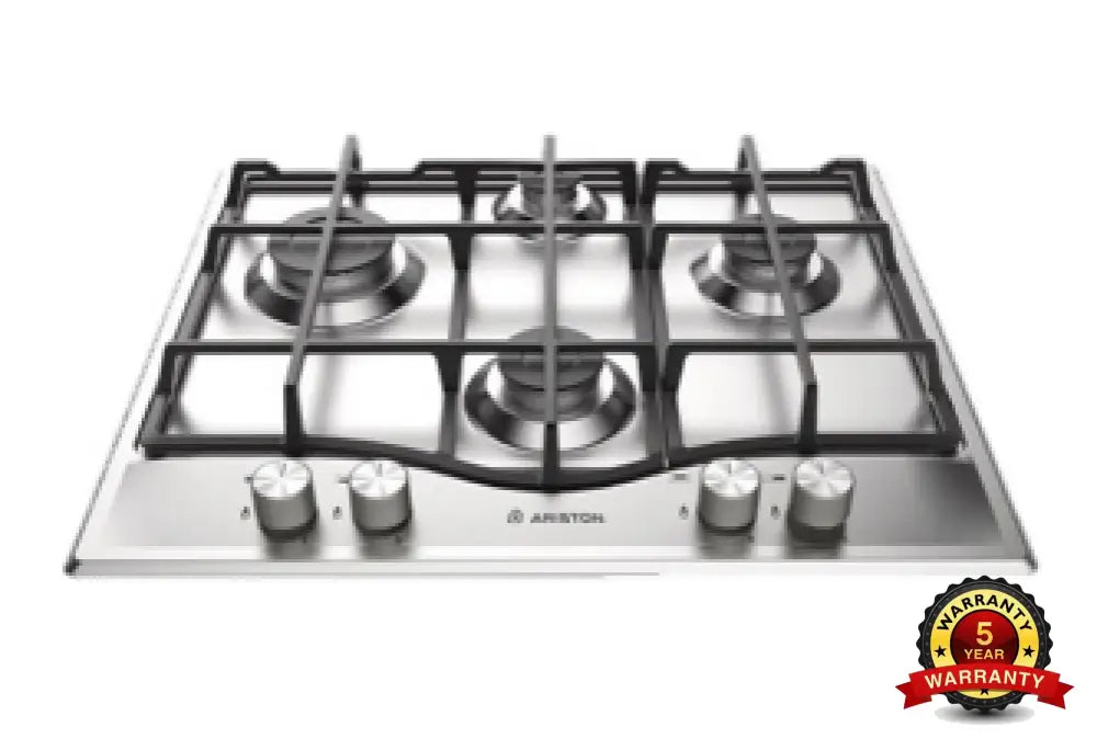 Ariston PC 640 T GH AUS 60cm Gas Cooktop - 4 Burner Stainless Steel Cooktop with Safety Features | Perfect for Home Kitchen & Outdoor Cooking