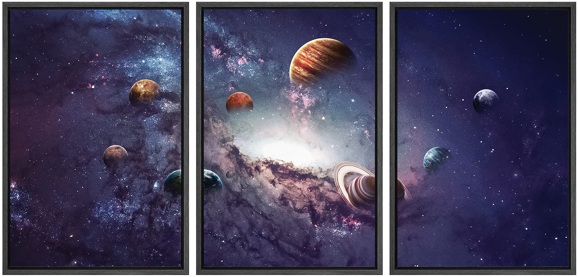 Purple Cosmic Galaxy & Planets Framed Wall Art Print Set - 16