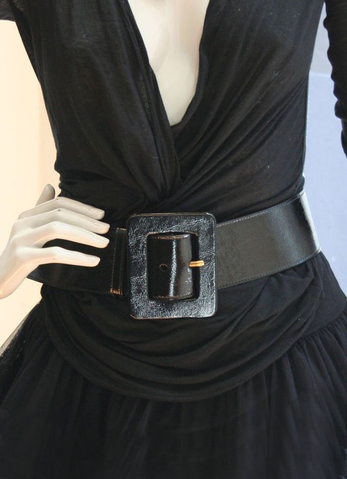 Black Patent Leather Square Waist Belt for Women - Stylish Fashion Accessory for Dresses, Jeans & Office Outfits