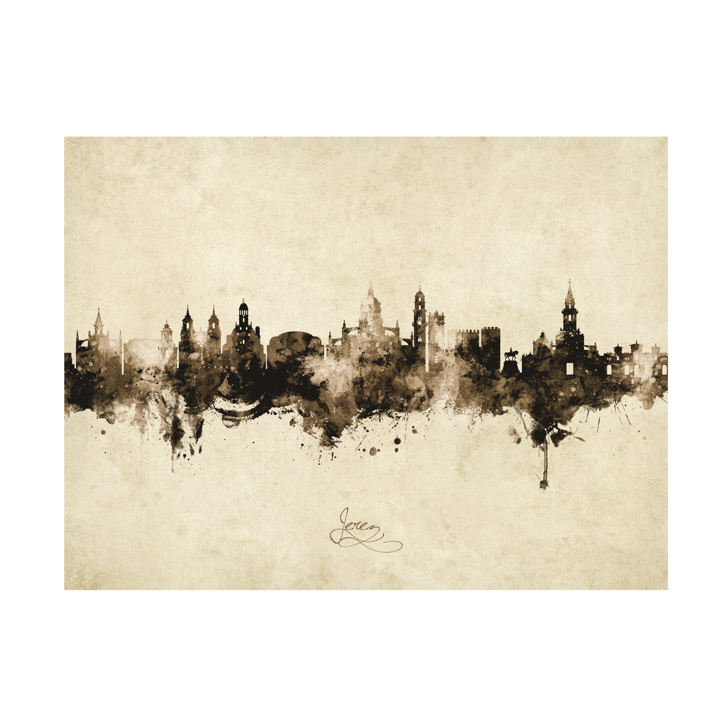 Michael Tompsett Jerez Spain Skyline Vintage Canvas Art Print - Premium Wall Decor for Living Room, Bedroom & Office
