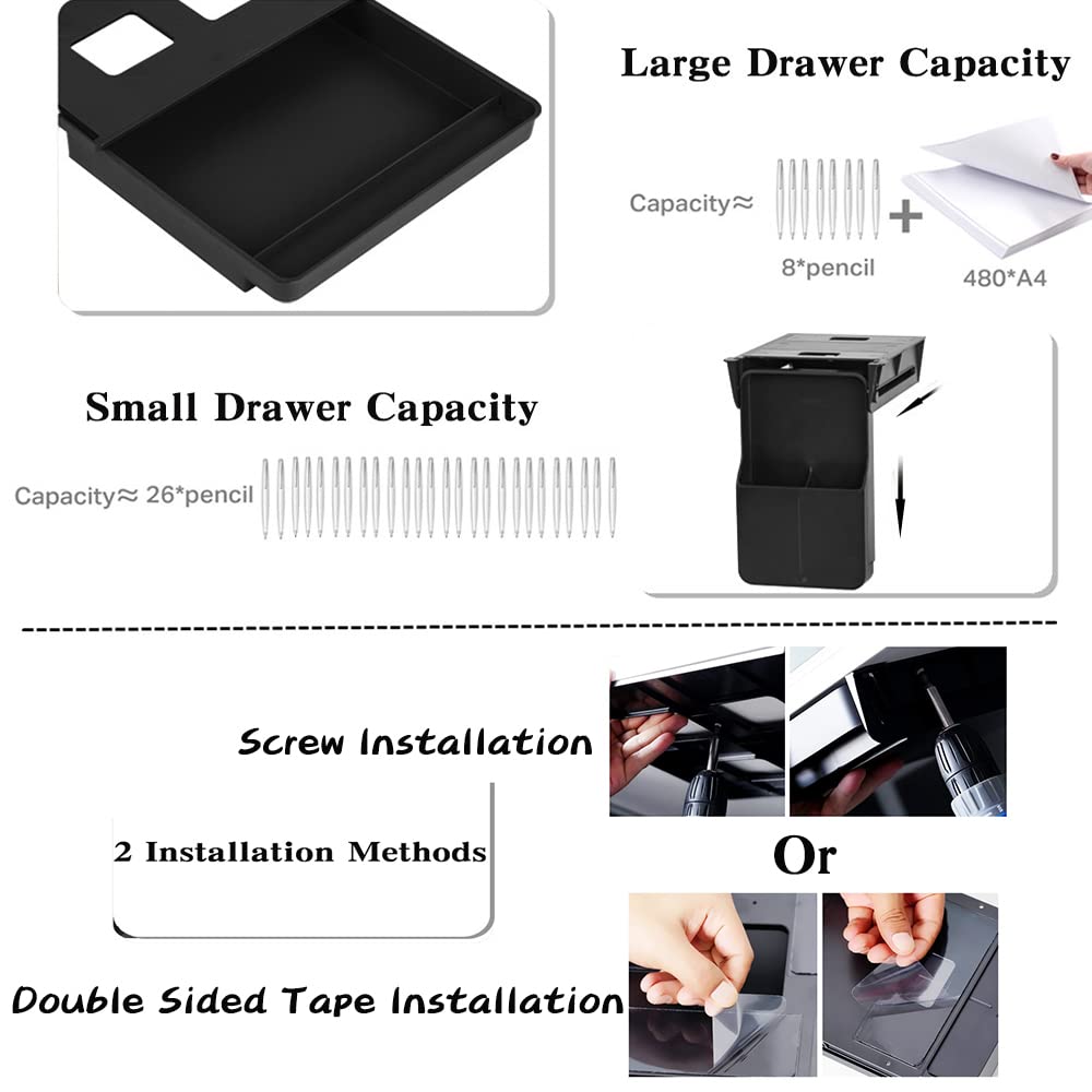 Under Desk Drawer Organizer Set - 2 Pack (Large & Small) Black Space-Saving Storage for Office & Home - Screw or Adhesive Mount Options - Perfect for Home Office, Dorm Room & Small Spaces