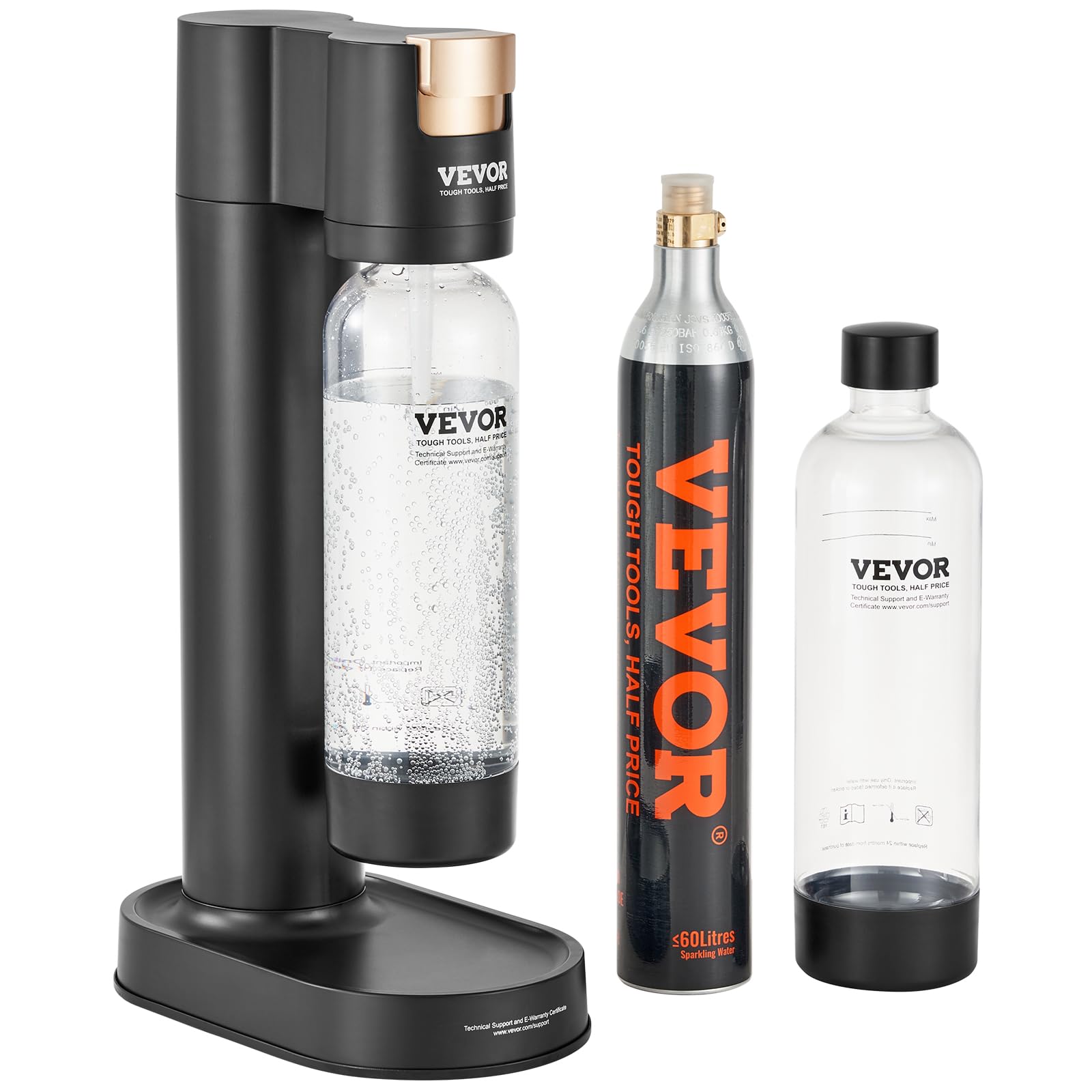 VEVOR Sparkling Water Maker - Home Soda Machine with 2 BPA-Free 1L PET Bottles | CO2 Carbonation System (Cylinder Included, No Gas) | Works with 60L Screw-in CO2 Tanks | Perfect for Homemade Soda, Flavored Water & Cocktails