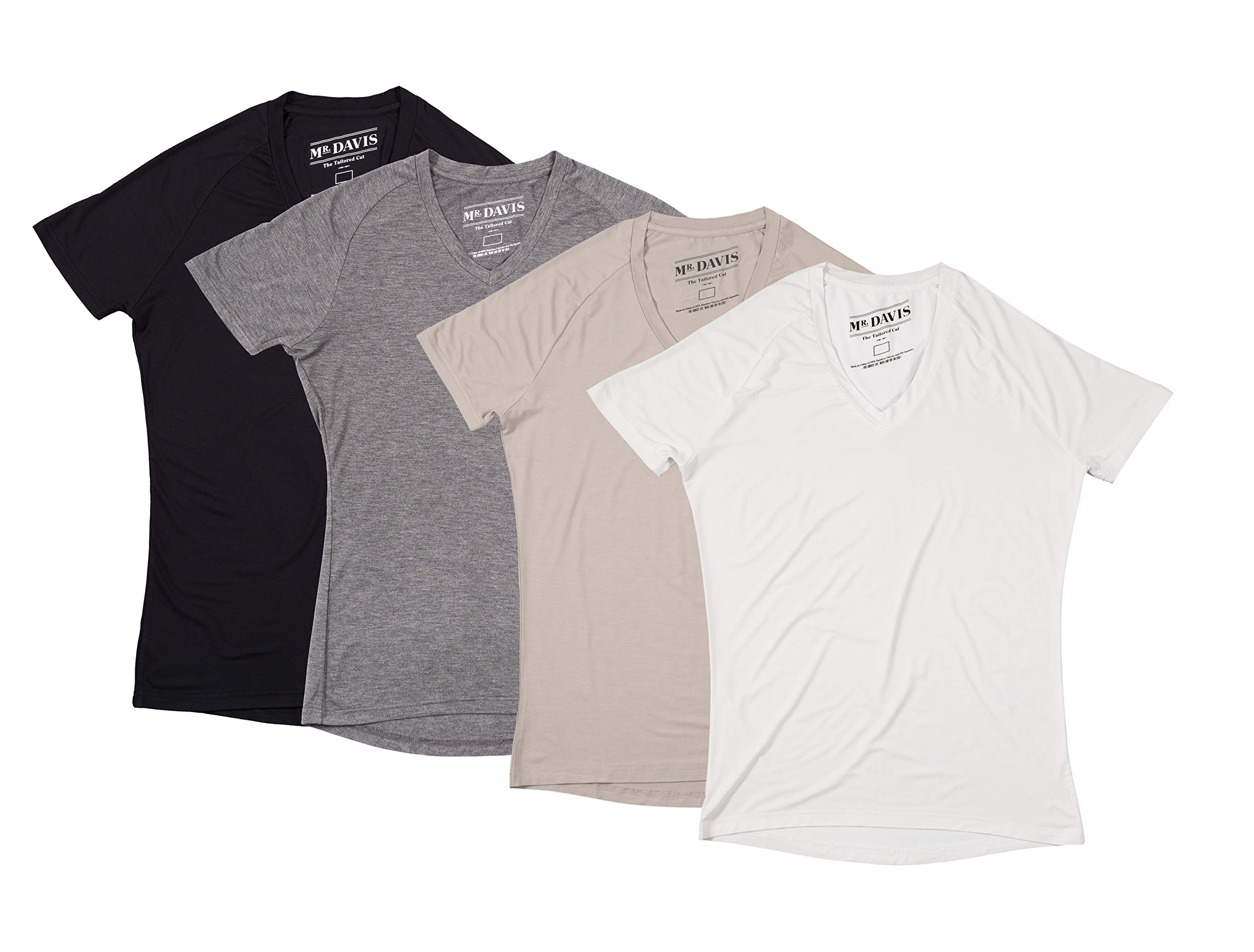 Mr. Davis Men's Bamboo Viscose V-Neck Undershirt 4-Pack - Soft, Breathable & Comfortable for Everyday Wear, Work & Layering