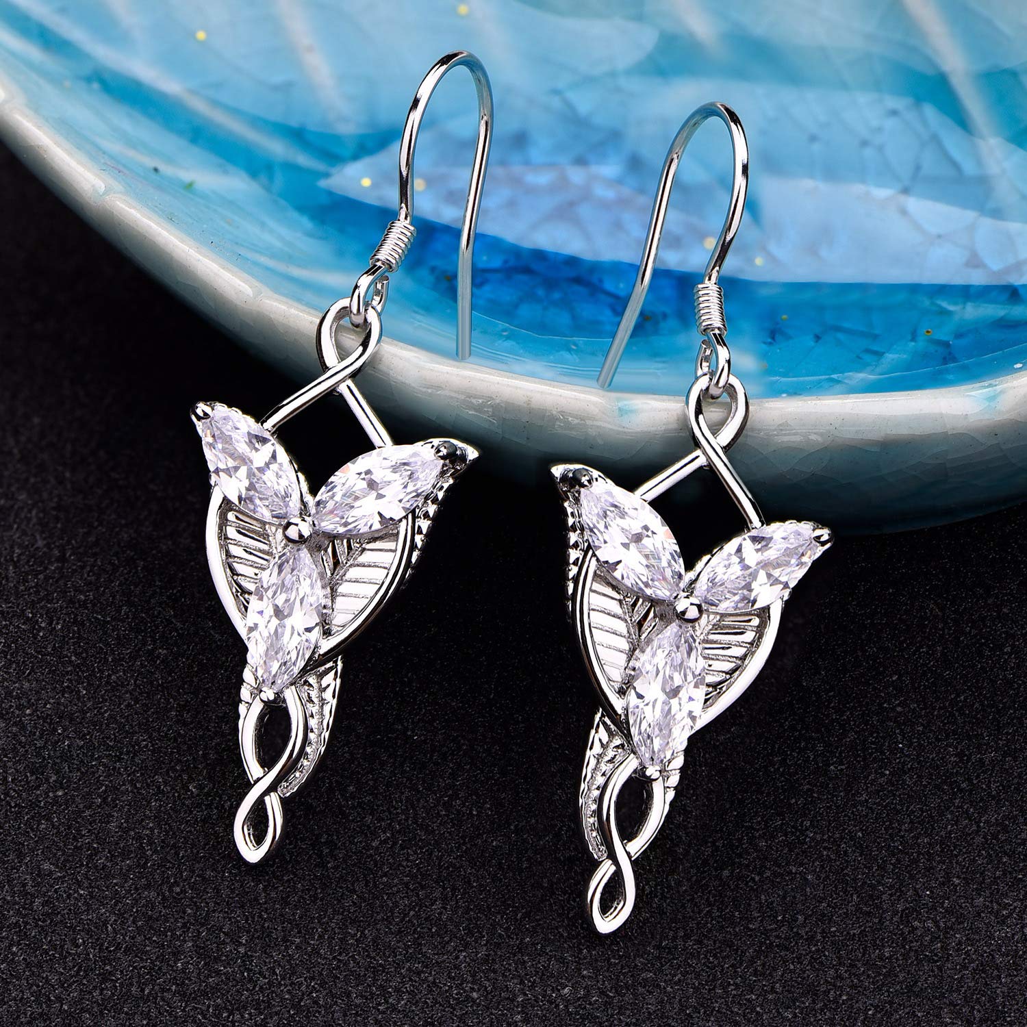 JO WISDOM Women's 925 Sterling Silver Leverback Drop Earrings with 5A Cubic Zirconia - Elegant Elvish Jewelry Inspired by Arwen Evenstar | Perfect for Cosplay, Weddings & Fantasy Themed Events