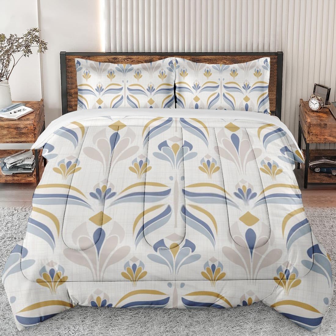 French Blue Butterfly Comforter Set Full Size - Soft Shabby Chic Floral Bedding for Kids & Adults - Includes 2 Pillowcases - Perfect for Cottage Style Bedroom Decor & Cozy Sleep