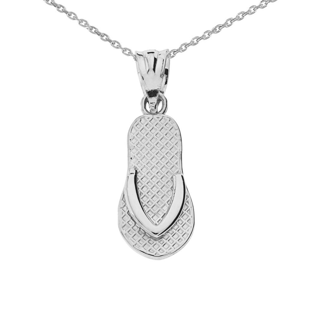 14K White Gold Flip Flop Charm Pendant Necklace for Women - Beach Jewelry, Summer Vacation Gift, Layering Necklace for Casual Outfits