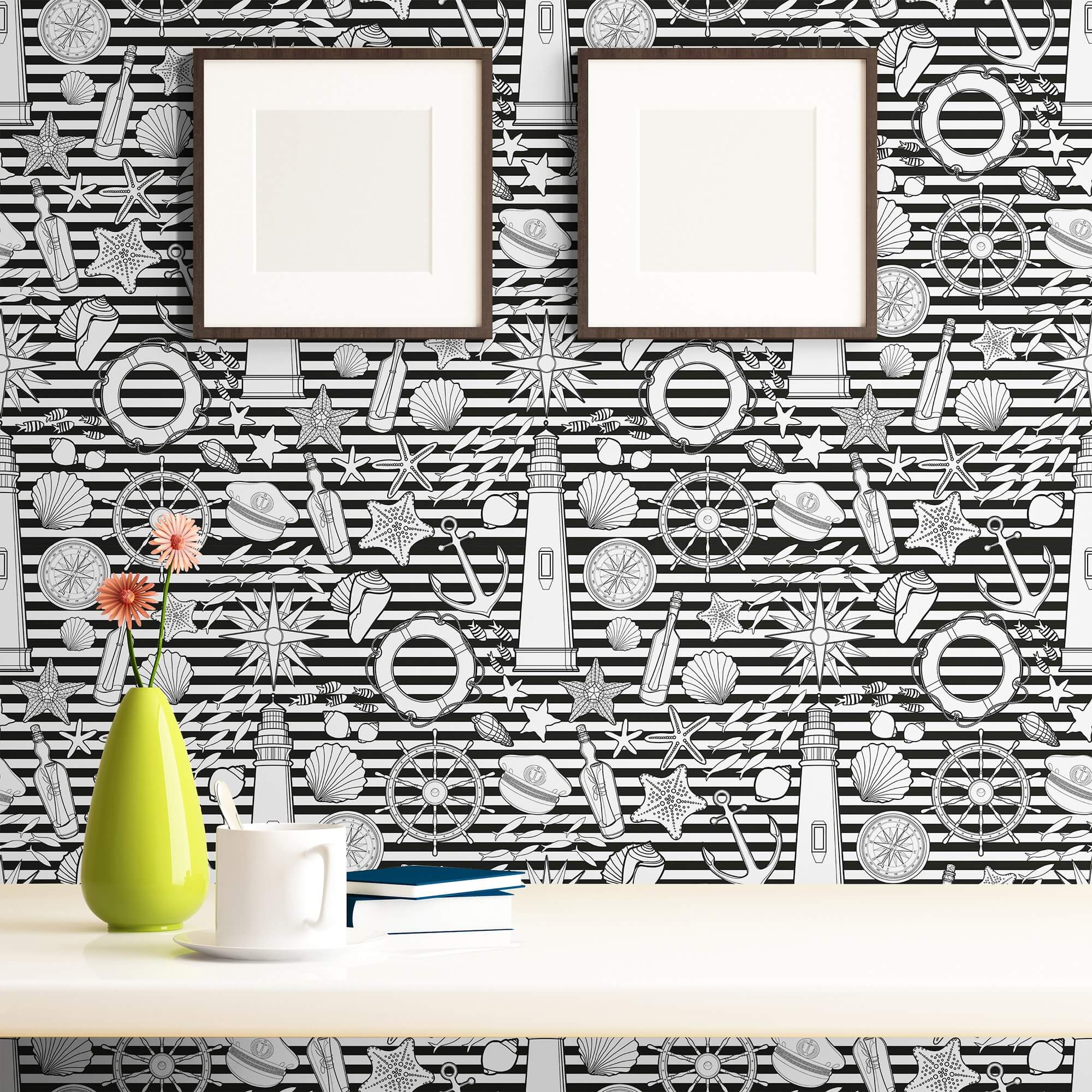 White Striped Nautical Peel and Stick Removable Wallpaper - Self-Adhesive Decorative Wall Covering for Bedroom, Bathroom, Nursery & Office - Easy to Apply & Remove